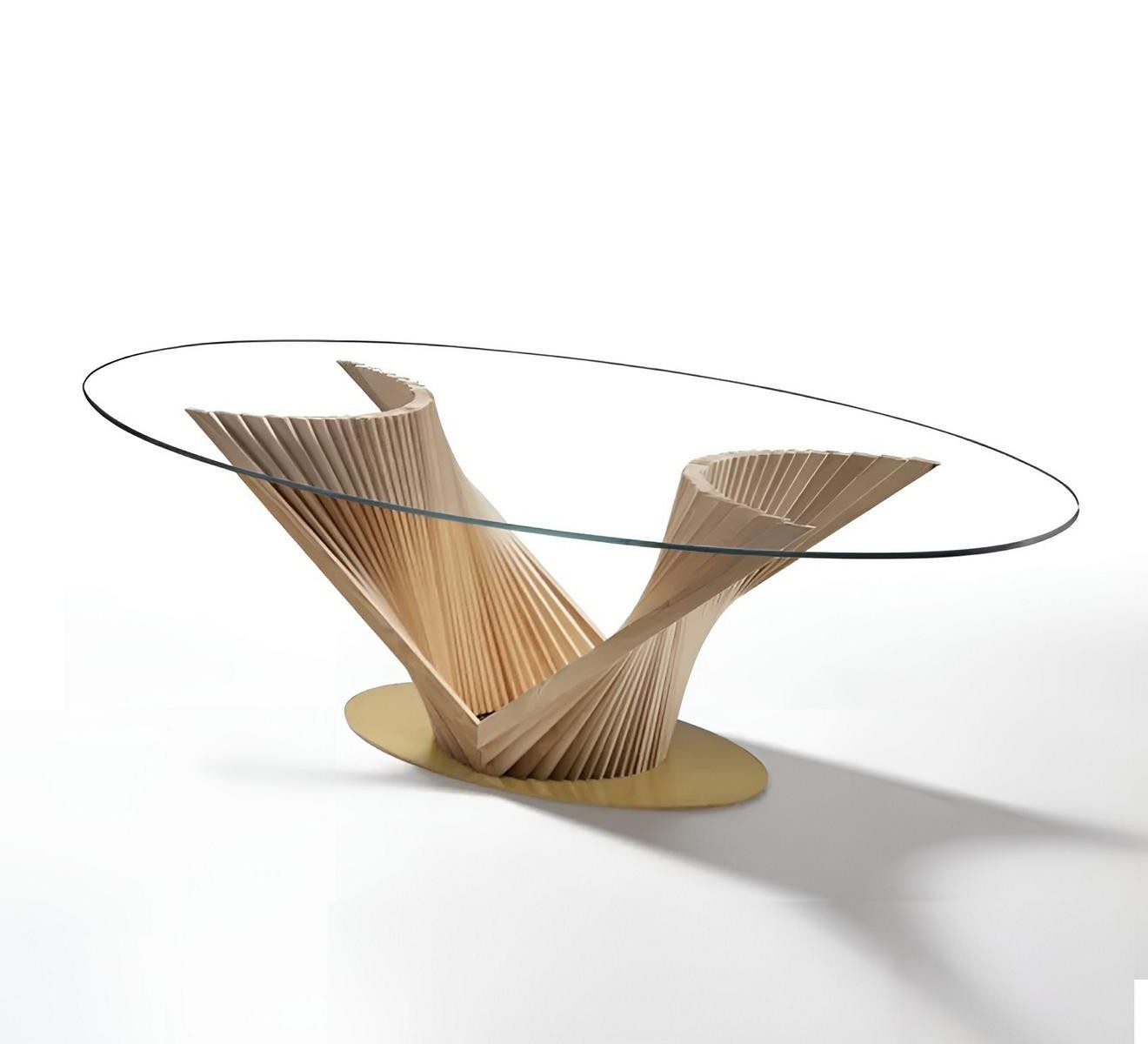 Xlmoebel Esstisch Eleganter Tisch mit geschwungener Holzstruktur und Glasplatte (250 x 130 x 75 cm), Made in Europa