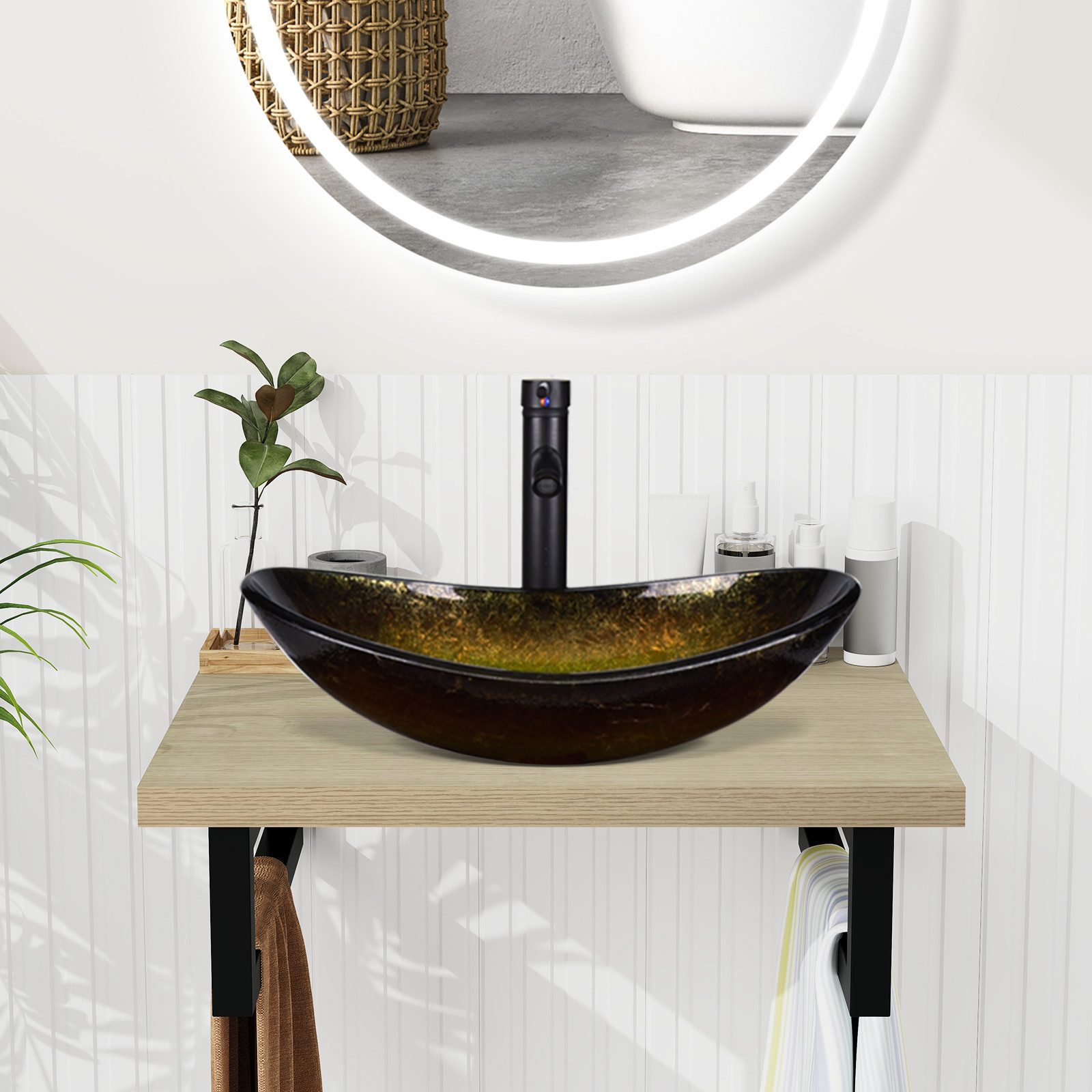 Puluomis Badmöbel-Set Badezimmerschrank Waschbeckenunterschrank Set, Wascht günstig online kaufen