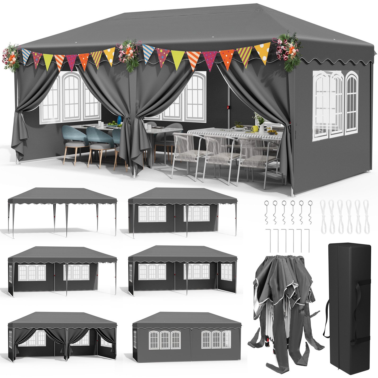 TLGREEN Faltpavillon Pavillon 3x6 Wasserdicht Stabil Winterfest, mit 6 Seit günstig online kaufen