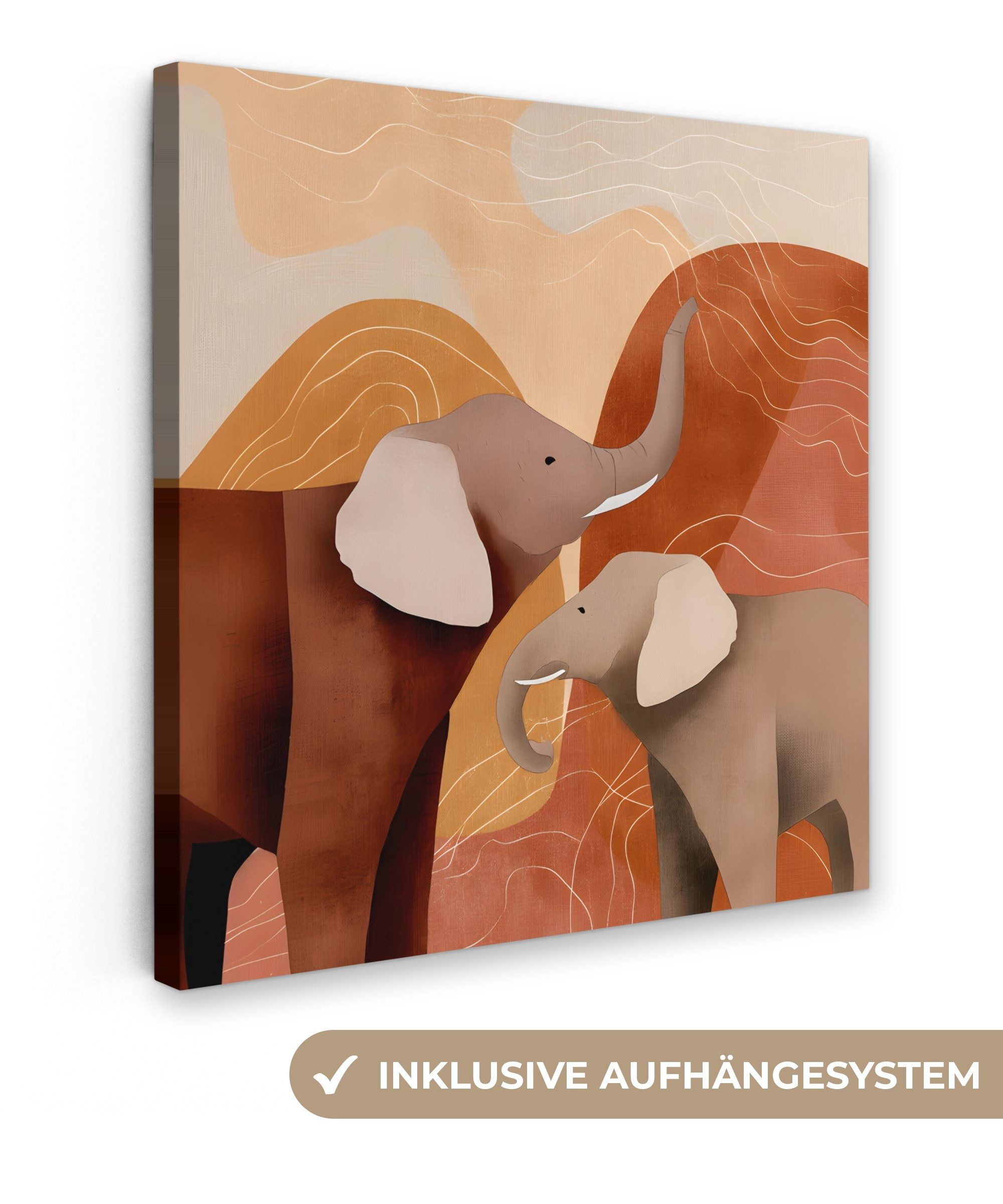OneMillionCanvasses® Leinwandbild Elefanten - Orange - günstig online kaufen