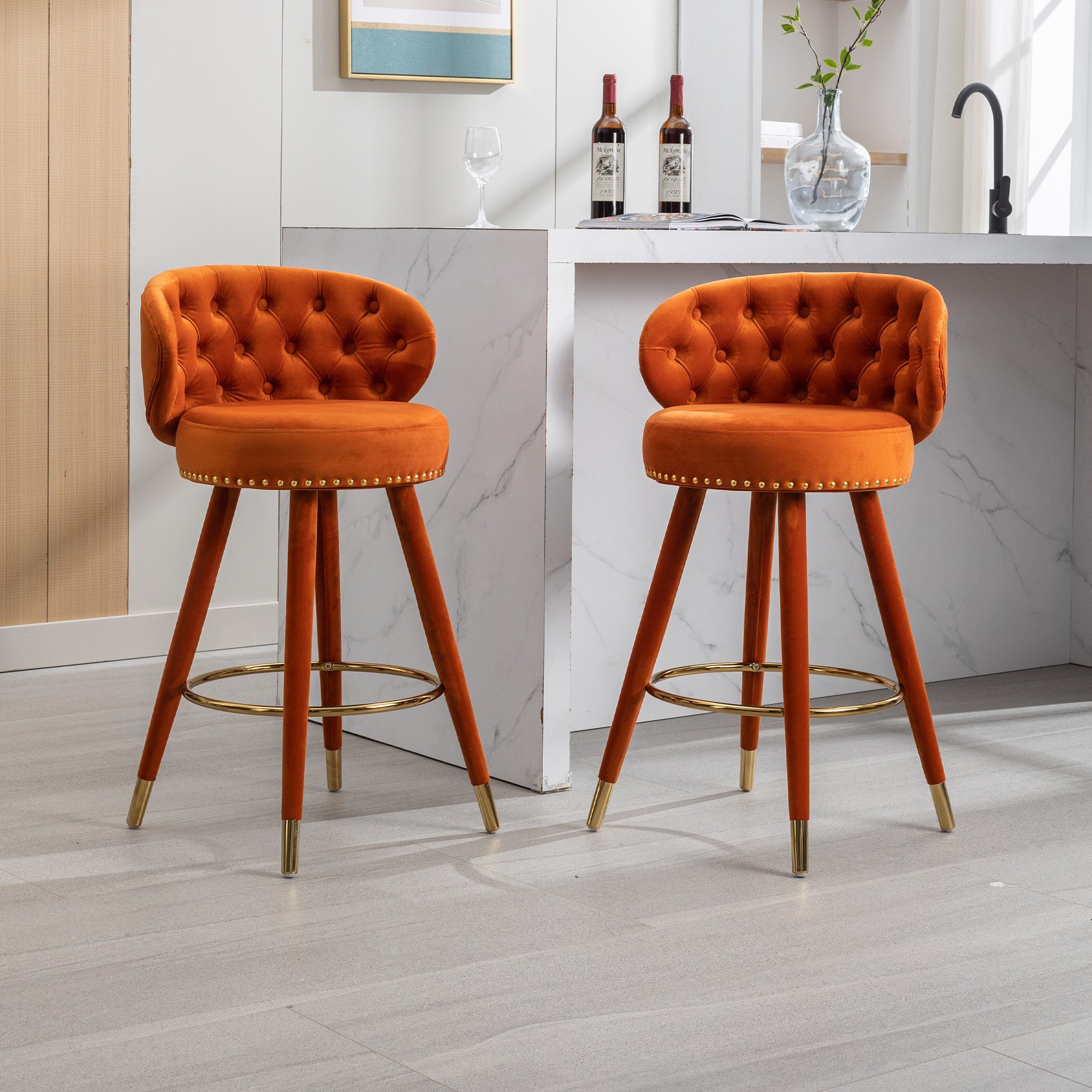 mit Tresenhocker 360 Küchentheke, (Hocker Drehung Grad orange Höhe OKWISH mit Set die Holzbeinen Barstühle Barhocker und feste Drehhocker 2 Schwenkbarhocker Barhockern), für