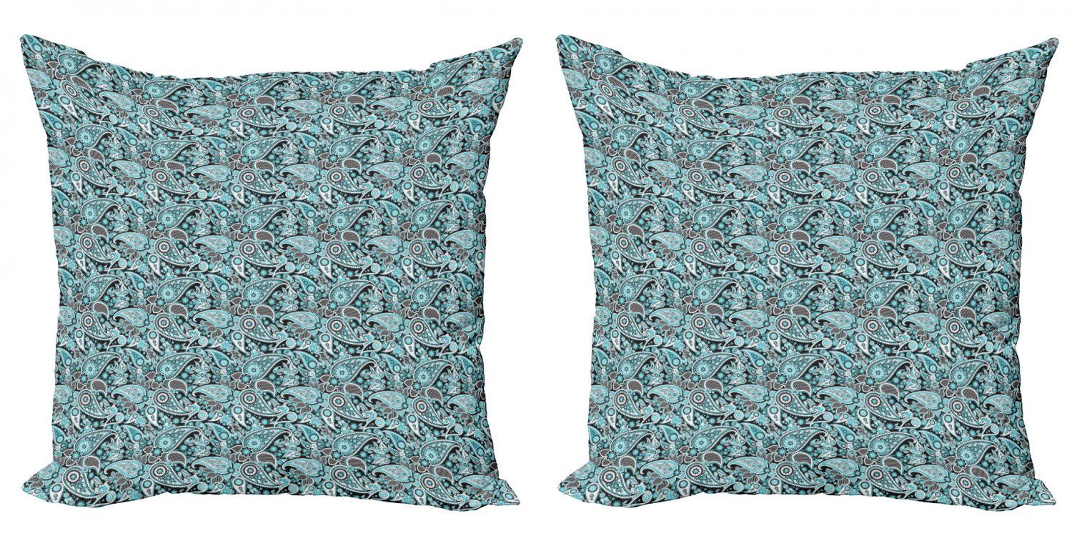 Kissenbezüge Modern Accent Doppelseitiger Digitaldruck, Abakuhaus (2 Stück), blau Paisley Blumen-Element Buta