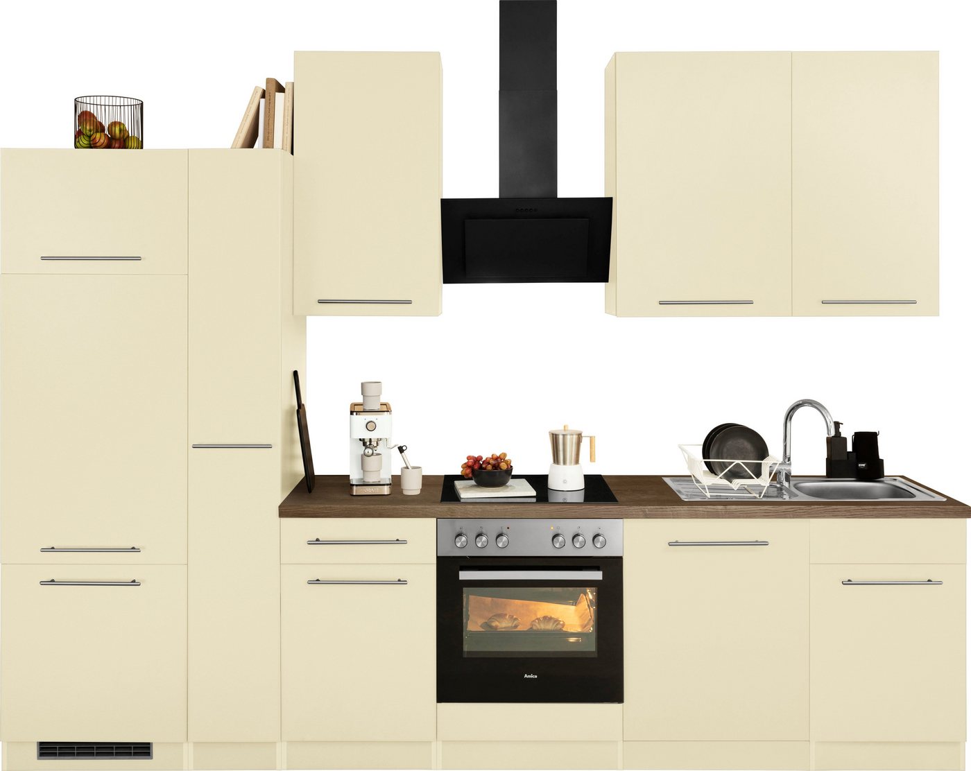 wiho Küchen Küchenzeile Unna, mit E-Geräten, Breite 310 cm gelb