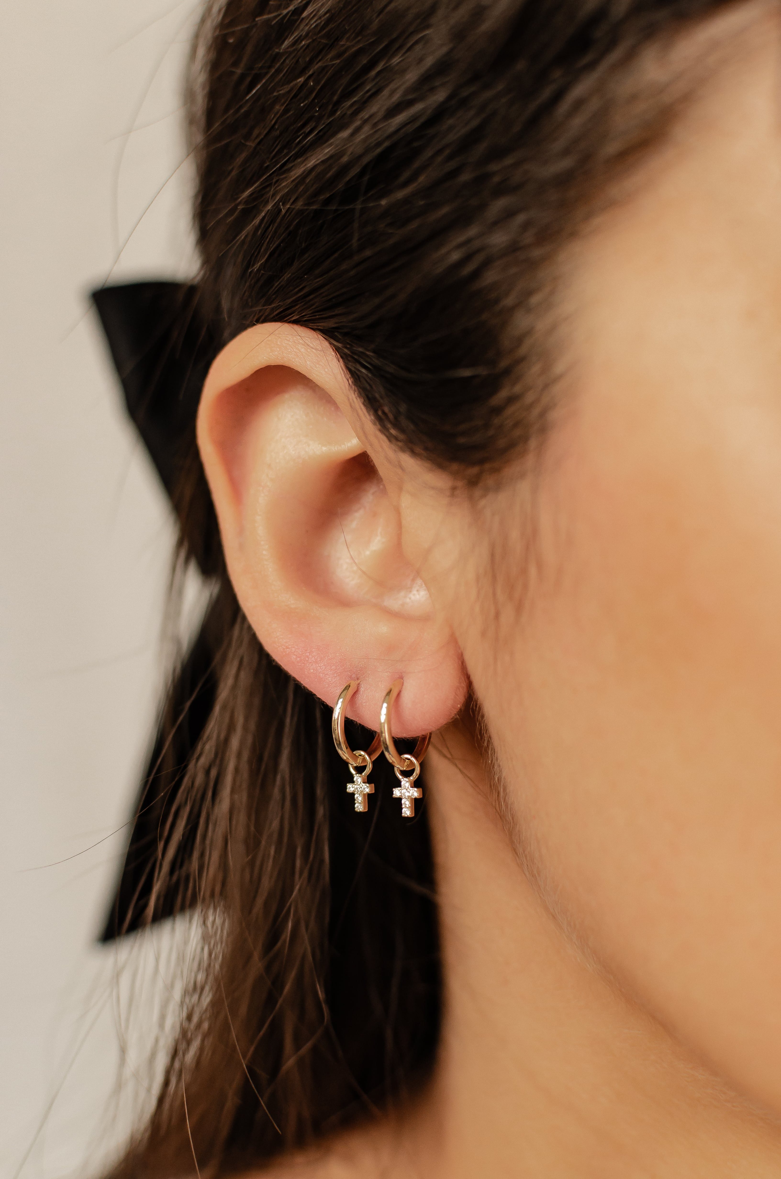 Dear Me Paar Creolen Damen 14K Massivgold, Kreuz Ohrringe Zirkonia hängend, günstig online kaufen