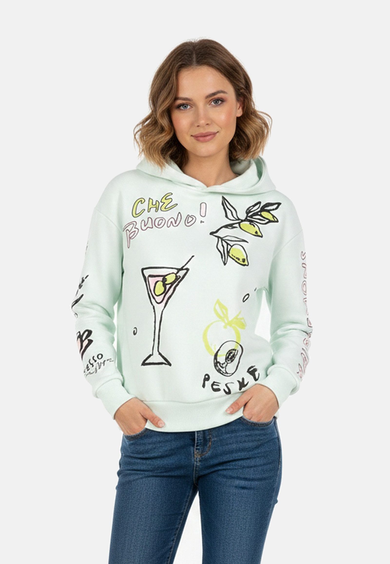 SUBLEVEL Hoodie Blumenmotiv Freizeitkleidung mit fröhlichem Statement für Damen (1-tlg) Baumwolle Normal Fit Kapuze Langarm Spruch atmungsaktiv