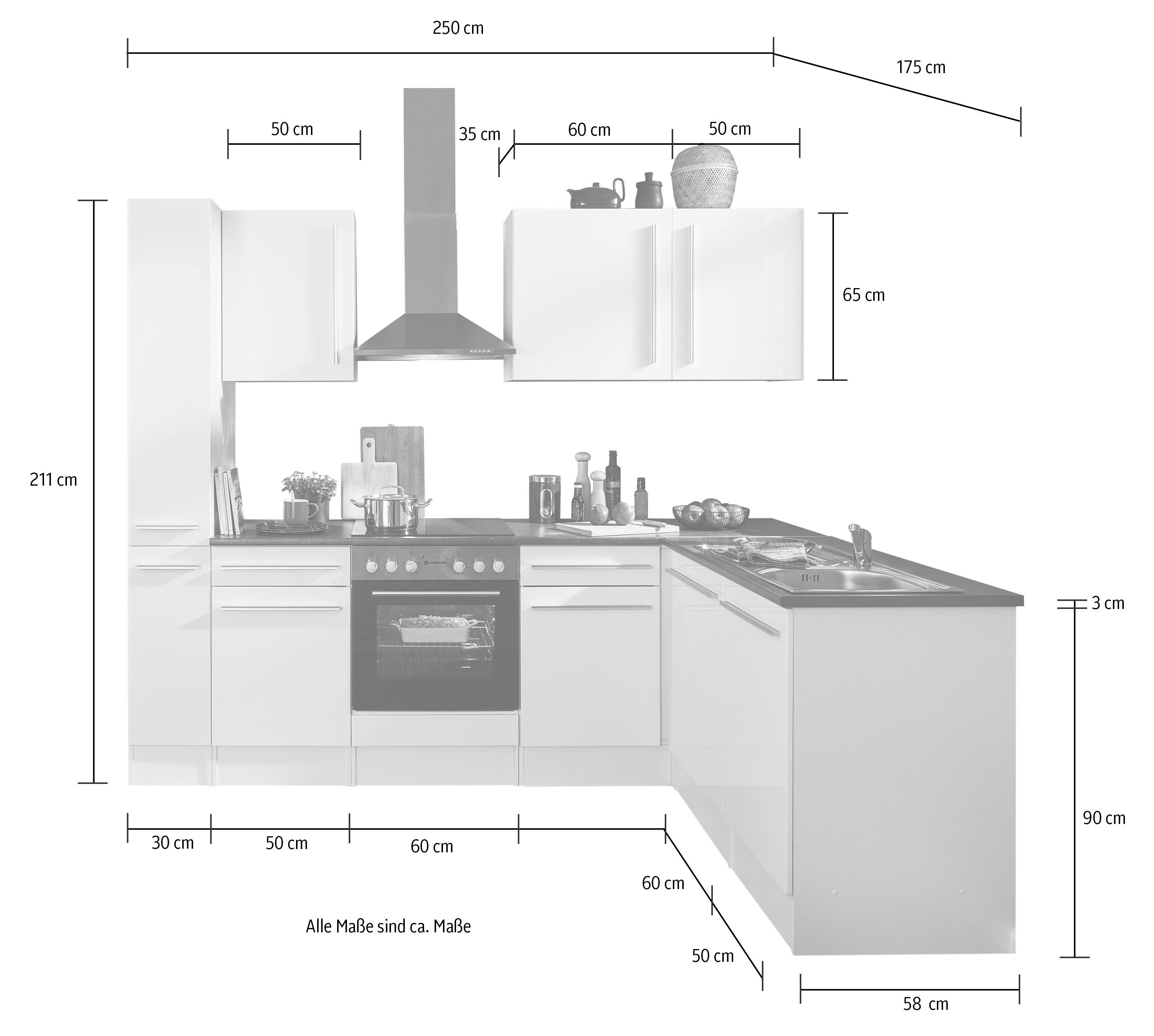 Stellbreite cm, by 250x175 Jazz, schwarz E-Geräten BASIC wahlweise schwarz/schwarz-lanzelot mit Balculina Winkelküche eiche matt |