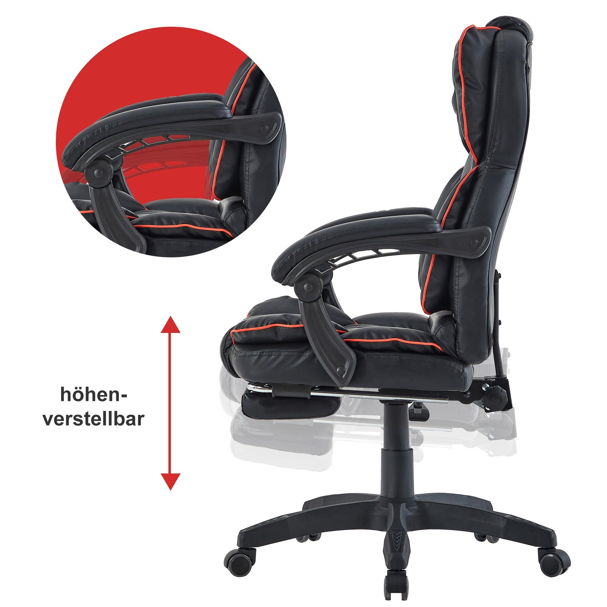 TRISENS Chefsessel Rafael (1 Stück), Schwarz Rot - Home Polsterung Bürostuhl Office mit Chair extra Lederoptik-Design im