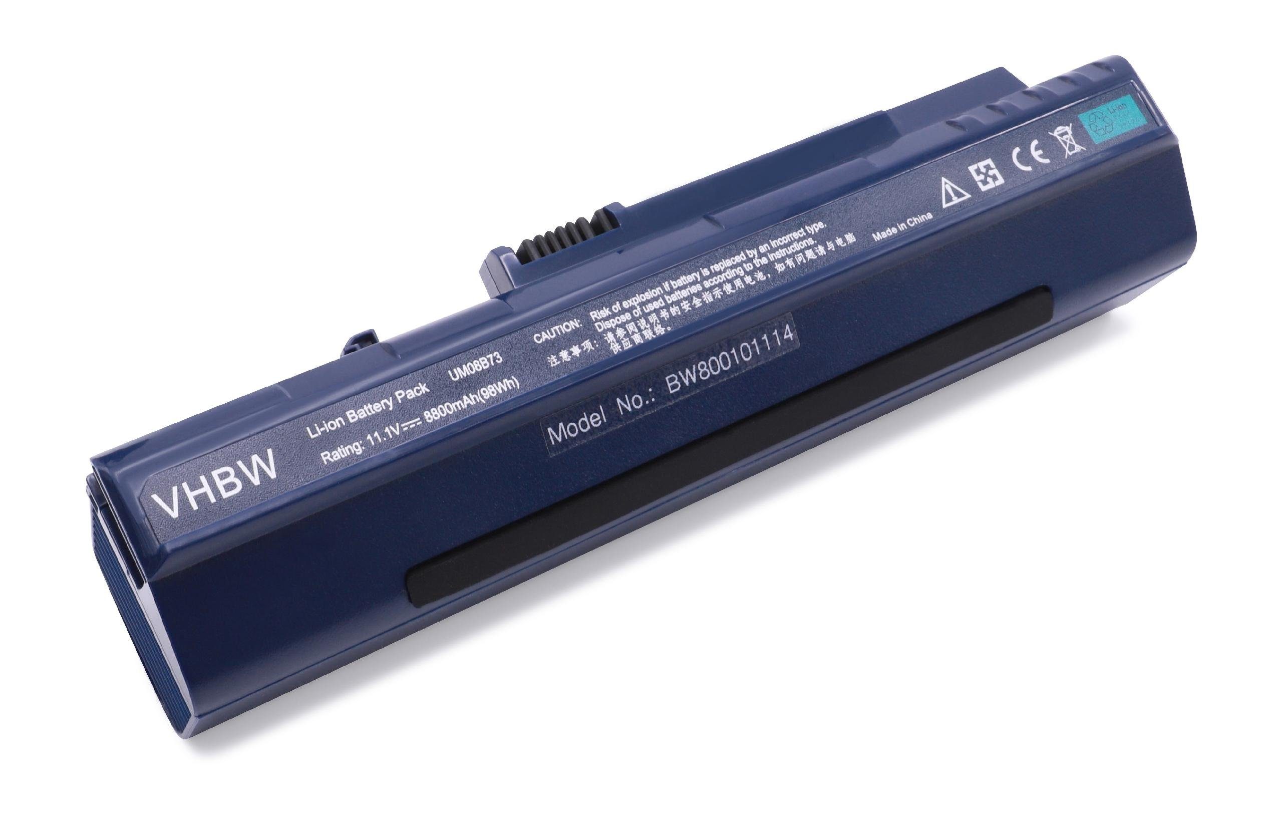 vhbw passend für Acer Aspire One D210, 571, ZG5, A110, A110L, A110x, A150, Laptop-Akku 8800 mAh