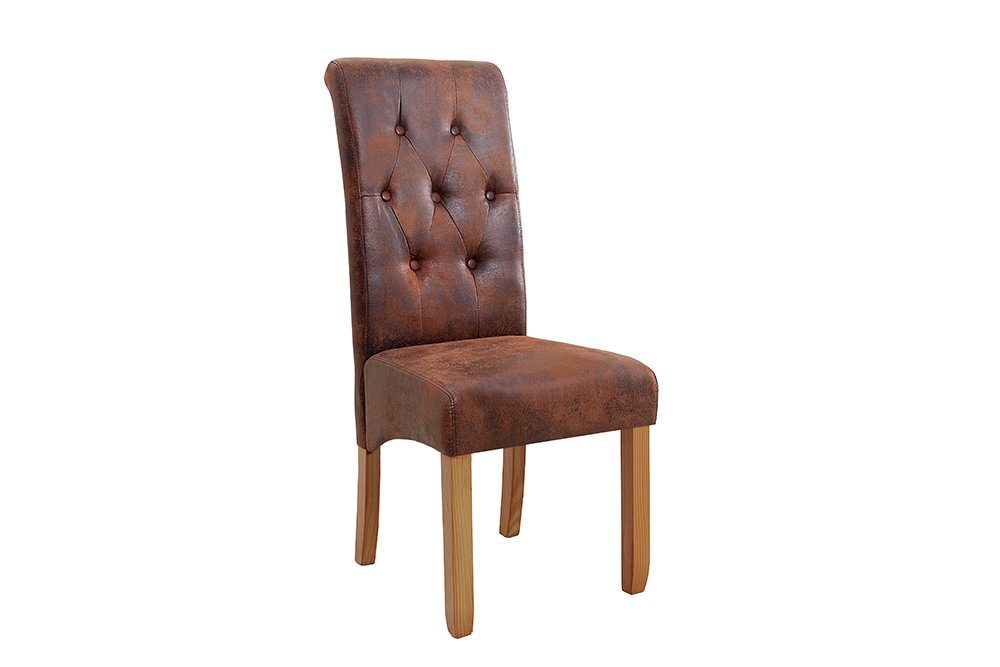 riess-ambiente Esszimmerstuhl CASA vintage braun/natur - Microfaser, Gummibaum, Massivholz, vintage, bequeme Polsterung & Knopfheftung - ideal für Deinen Chesterfield-Look