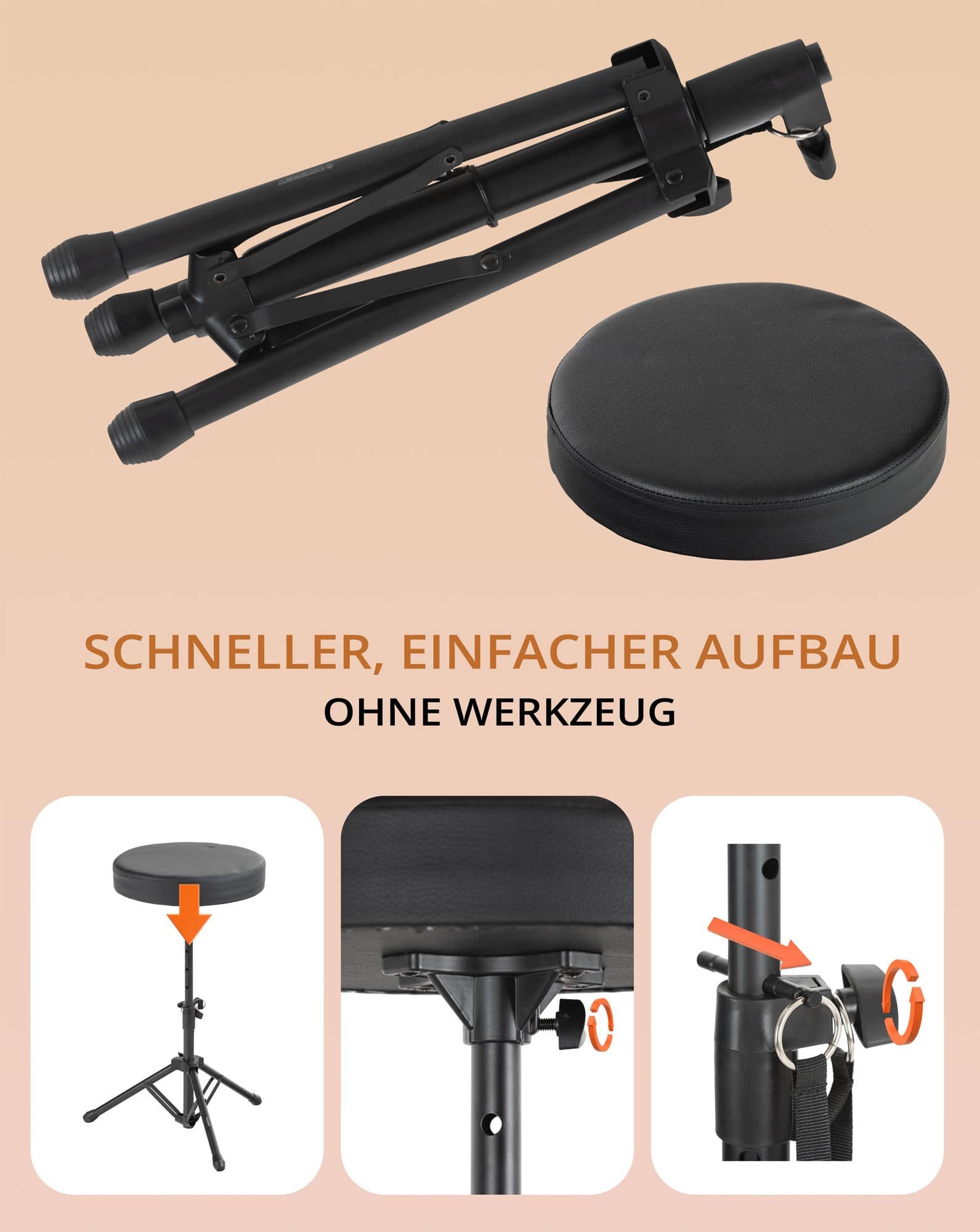 McGrey Sitzhocker KD-10 Hocker - Vielseitiger Musik- und Allzweckhocker, Höhenverstellbar von49 bis 68,5 cm, Runde, gepolsterte Sitzfläche