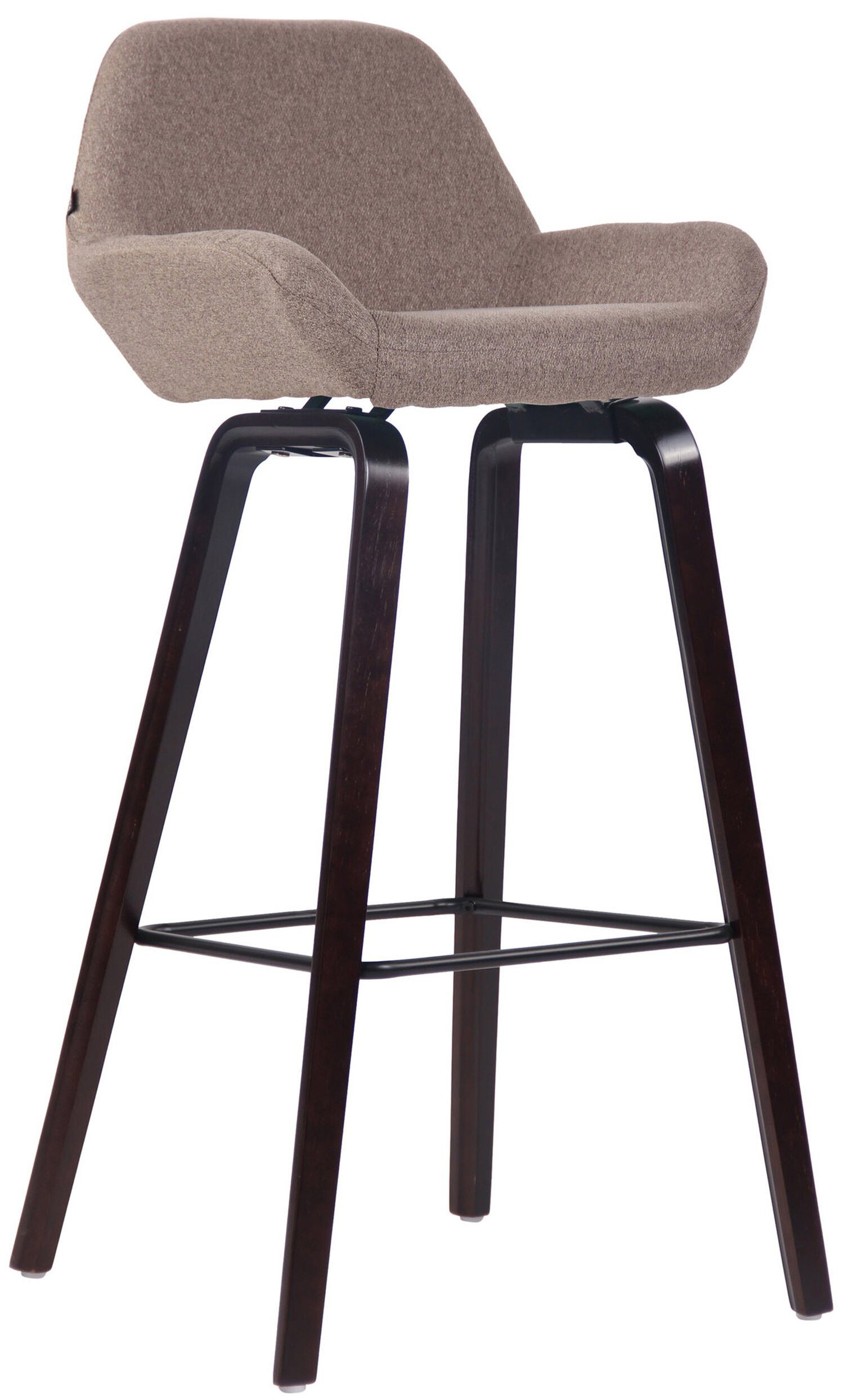 TPFLiving Barhocker New York mit bequemer Rückenlehne und angenehmer Fußstütze (Barstuhl Hocker für Theke & Küche - Tresenhocker), 4-Fuß Gestell Eichenholz walnus - Sitzfläche: Stoff Taupe