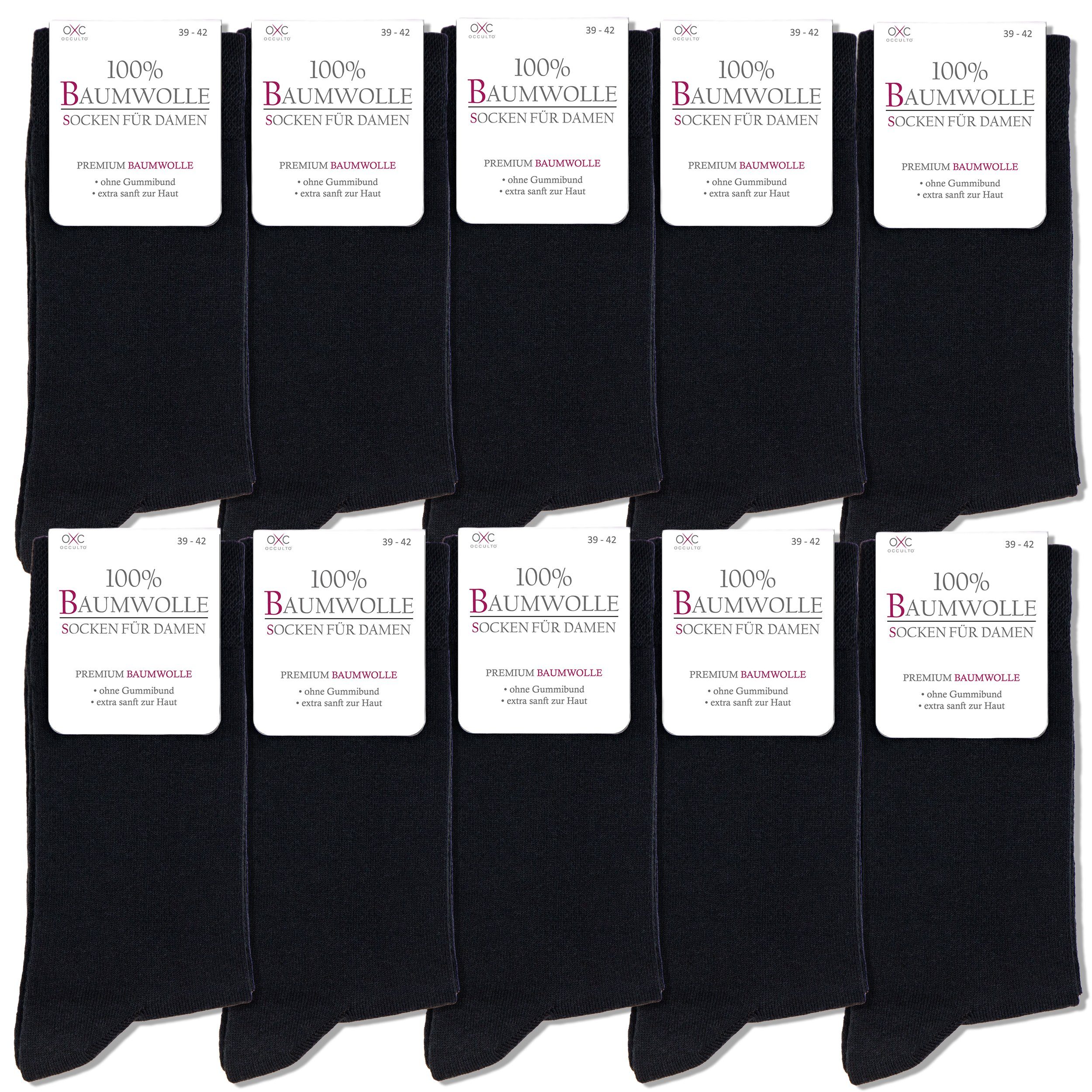 OCCULTO Businesssocken Damen 100% Baumwollsocken 10er Pack (Modell: Inge) (10-Paar) 10Blk