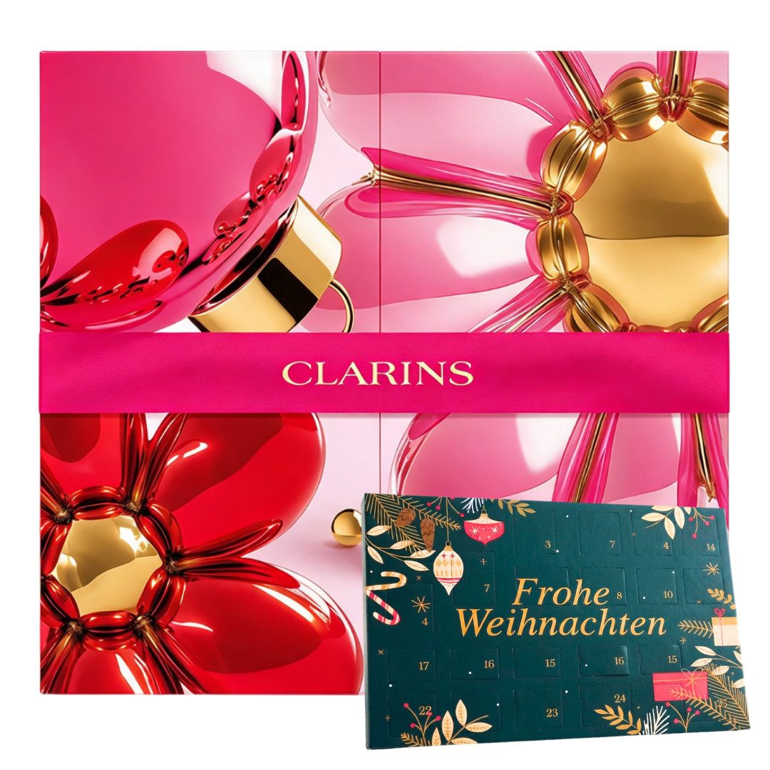 Clarins Kosmetik-Adventskalender 2026 + DOUG Tisch Adventskalender 2er set Damen Frauen Beauty Pflege (Set, 48-tlg), 48 tlg - 24 Pflegeprodukte + 24 Schokolade Advent kalender - Mädchen