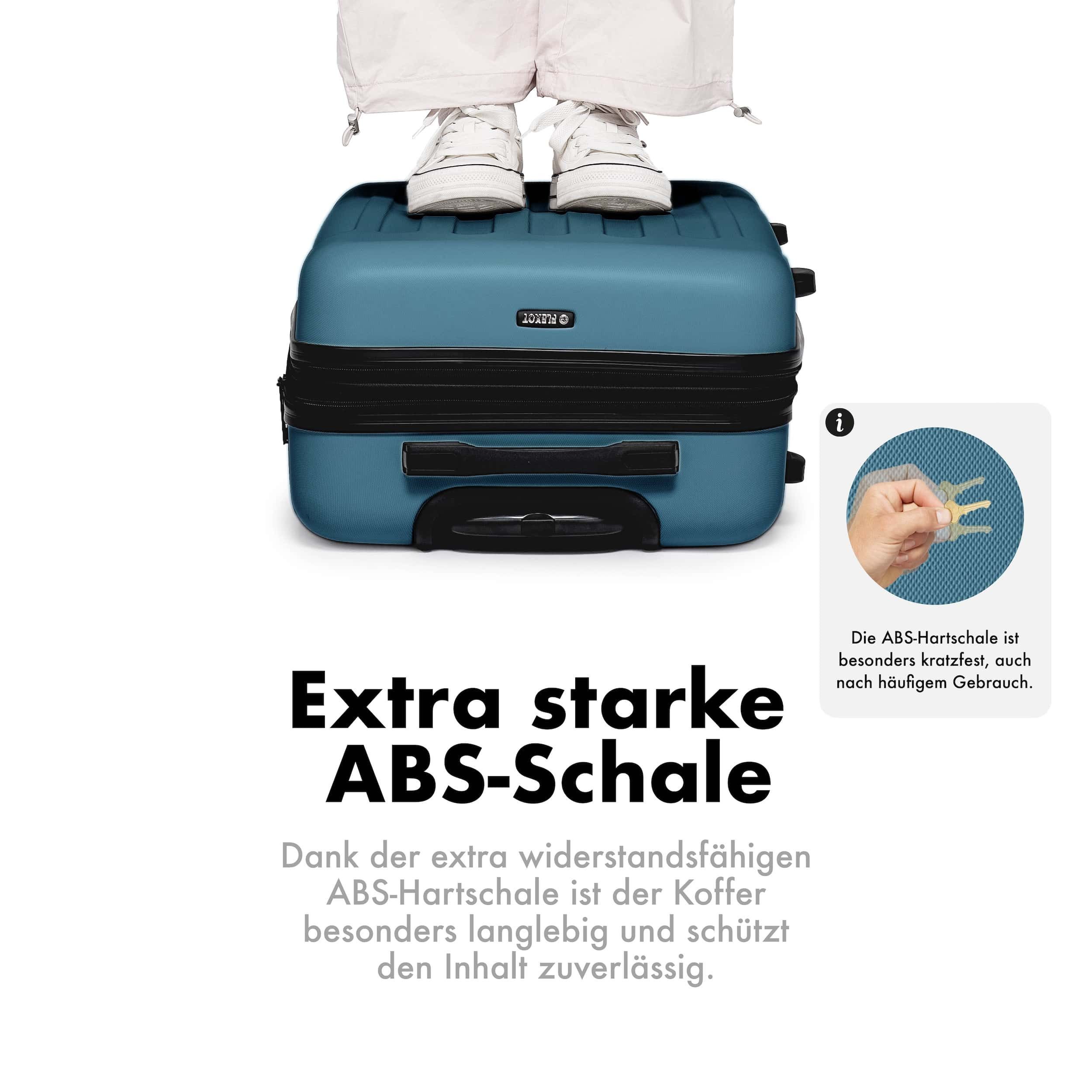 Flexot Hartschalen-Trolley F-3045 (Gr. M, L, XL) – Kofferset – ABS-Hartschale, 4 Rollen, Robuster und moderner Koffer mit vier 360° Rollen und Zahlenschloss – Bild 4 von 5