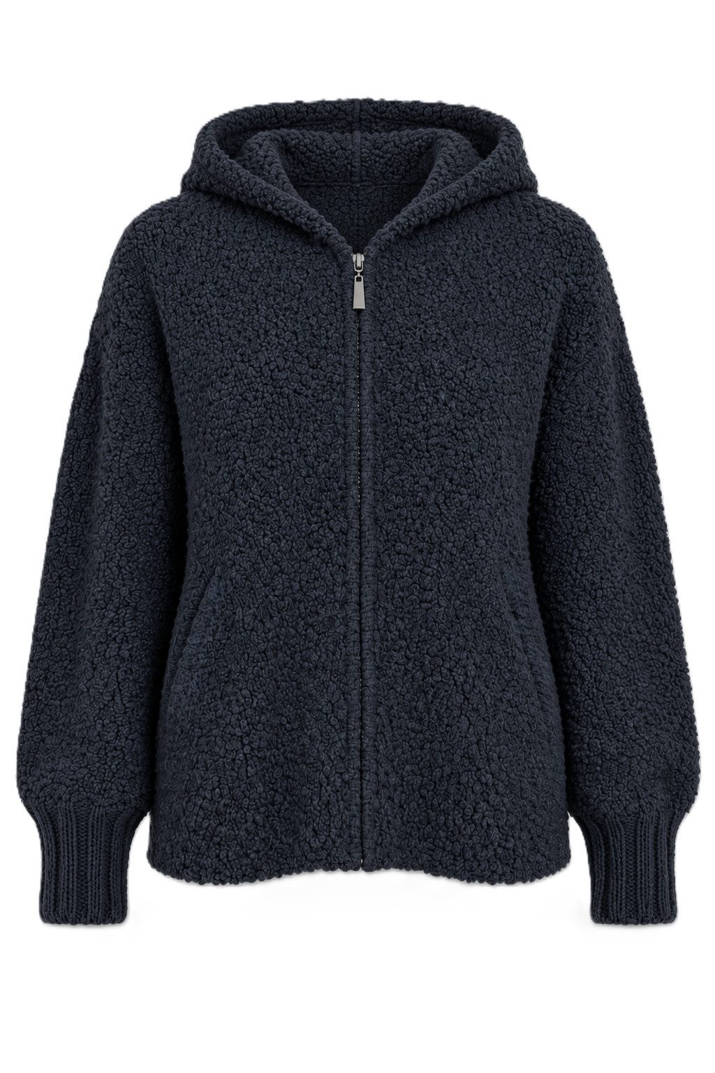 ITALY VIBES Plüschjacke - Kuschelige Teddy-Strickjacke mit Kapuze für Damen ONE SIZE - passend von Größe M bis XL