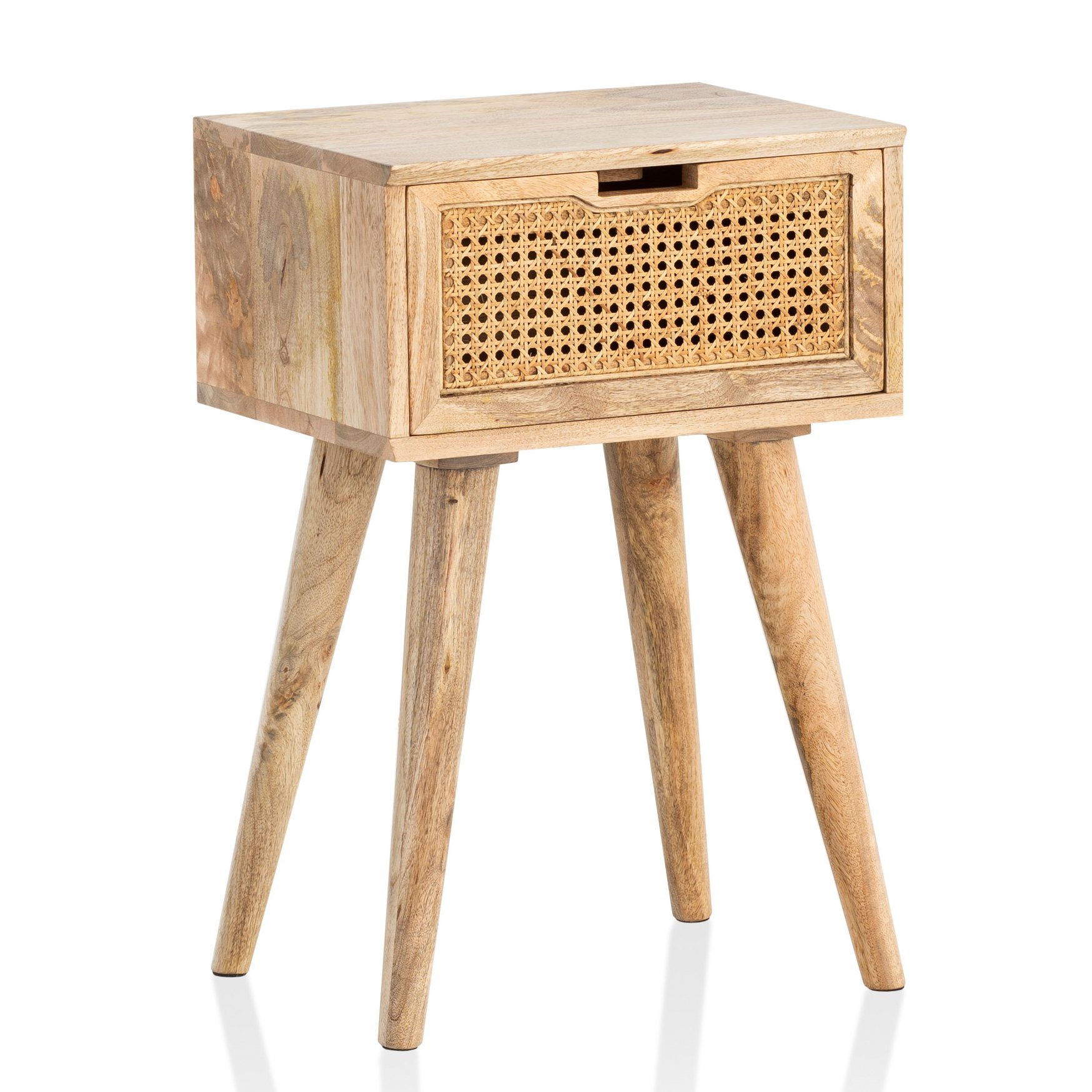 FINEBUY Nachttisch FB98155 (Massivholz / Rattan günstig online kaufen