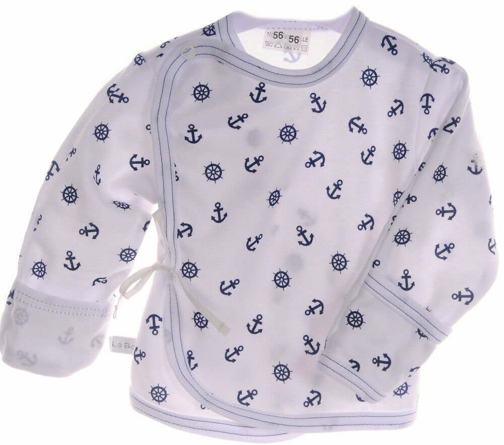La Bortini Wickelshirt Baby Wickelhemdchen Flügelshirt für Neugeborene in Weiß mit Anker aus reiner Baumwolle, 44 50 56 62 68