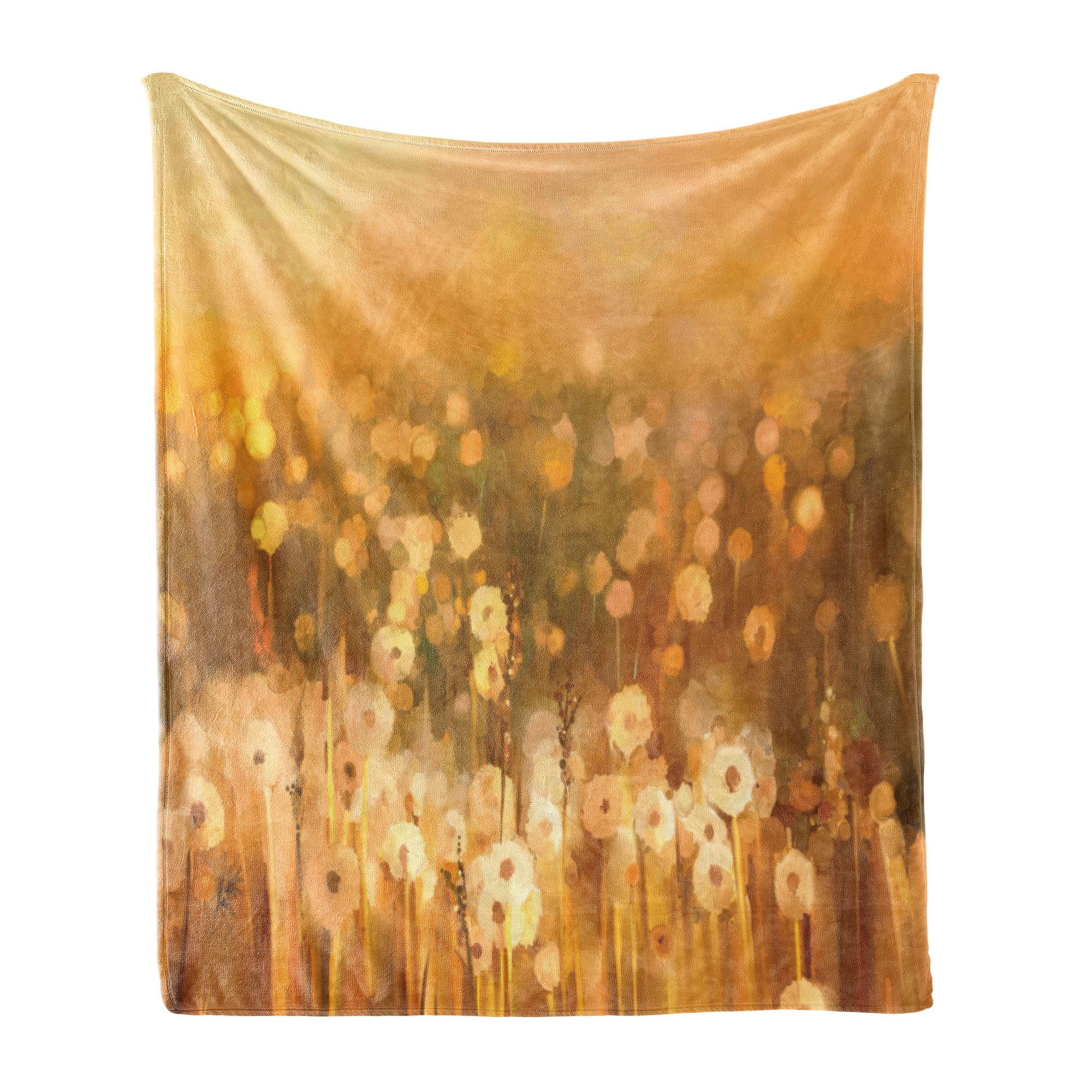 Wohndecke Gemütlicher Plüsch für den Innen- und Außenbereich, Abakuhaus, Löwenzahn Vintage Frühlings-Sonnenuntergang