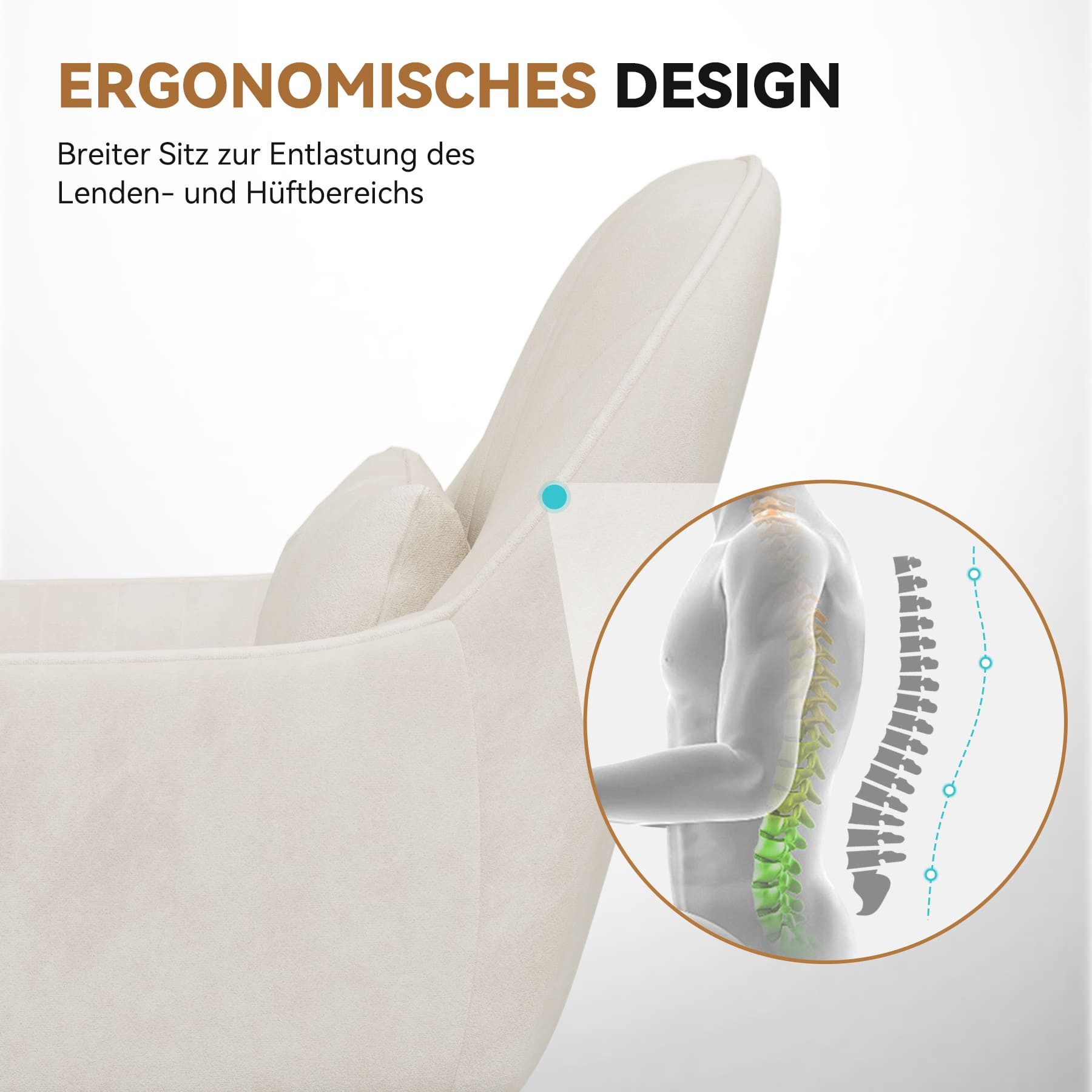HawthyHome Bürostuhl Ergonomischer Homeoffice-Stuhl, 360° Drehbar & Höhenverstellbar (1 St), Samtbezug mit Kopfkissen, ideal für Arbeitszimmer & Schlafzimmer – Bild 5 von 5