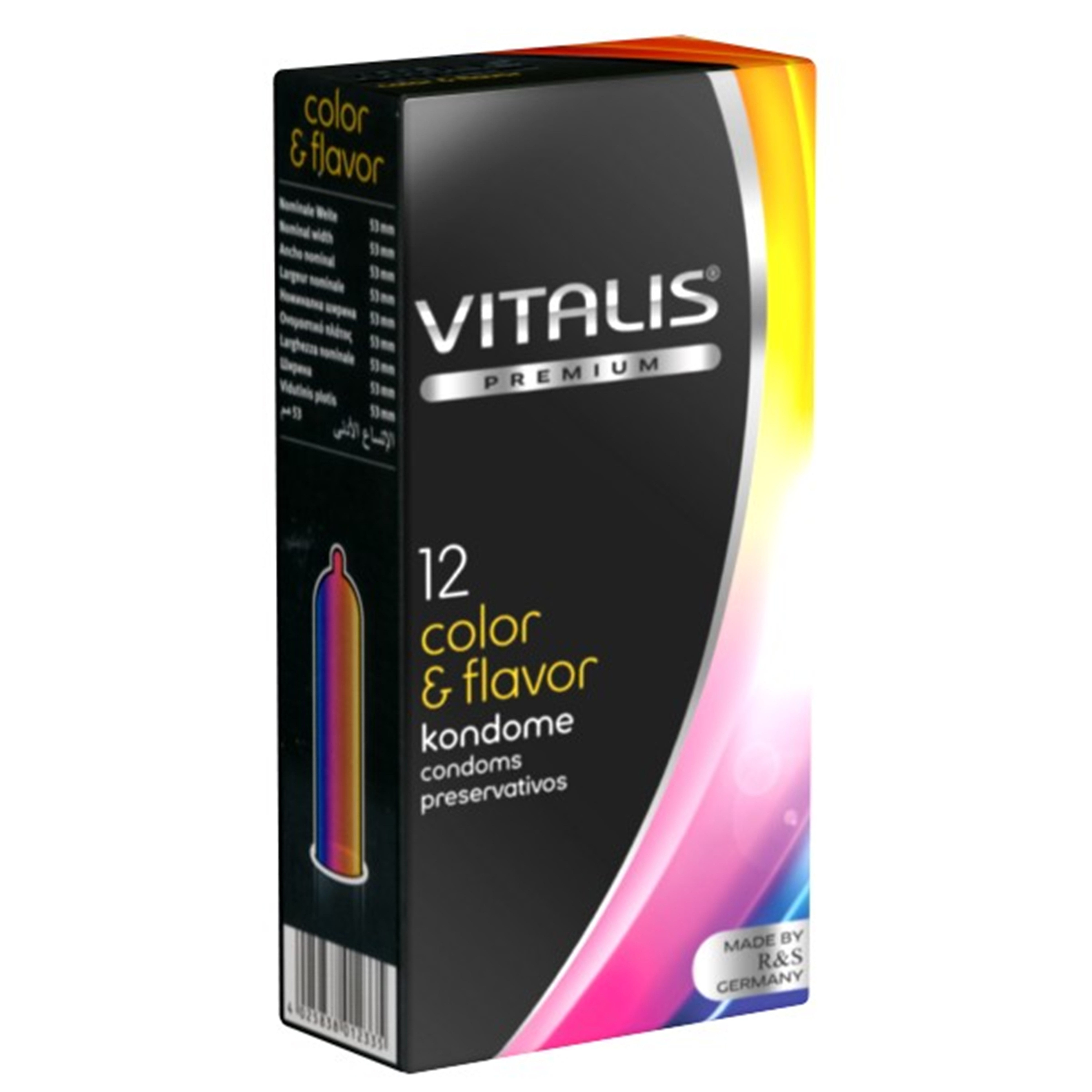 VITALIS Kondome Color & Flavour Packung mit, 12 St., bunte Kondome mit Aromen für Oralverkehr