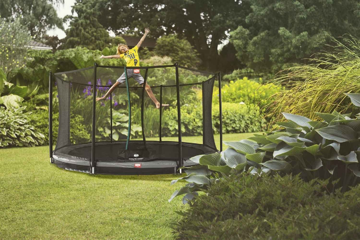 380 Trampolin Sicherheitsnetz mit Bodentrampolin cm InGround Berg Comfort grau BERG rund