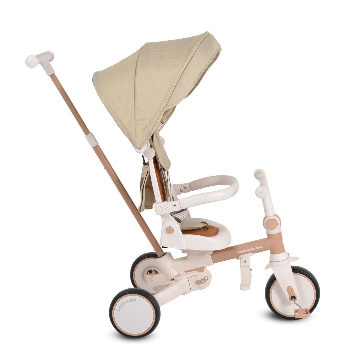 Byox Dreirad Tricycle Compacto 4 in 1, Schiebegriff klappbar Gurt umbaubar EVA