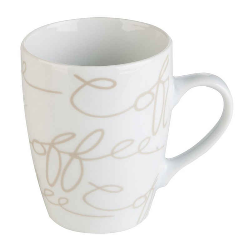 Home4You Tasse Kaffeetasse, Weiß, Beige, Porzellan, mit Schriftzug