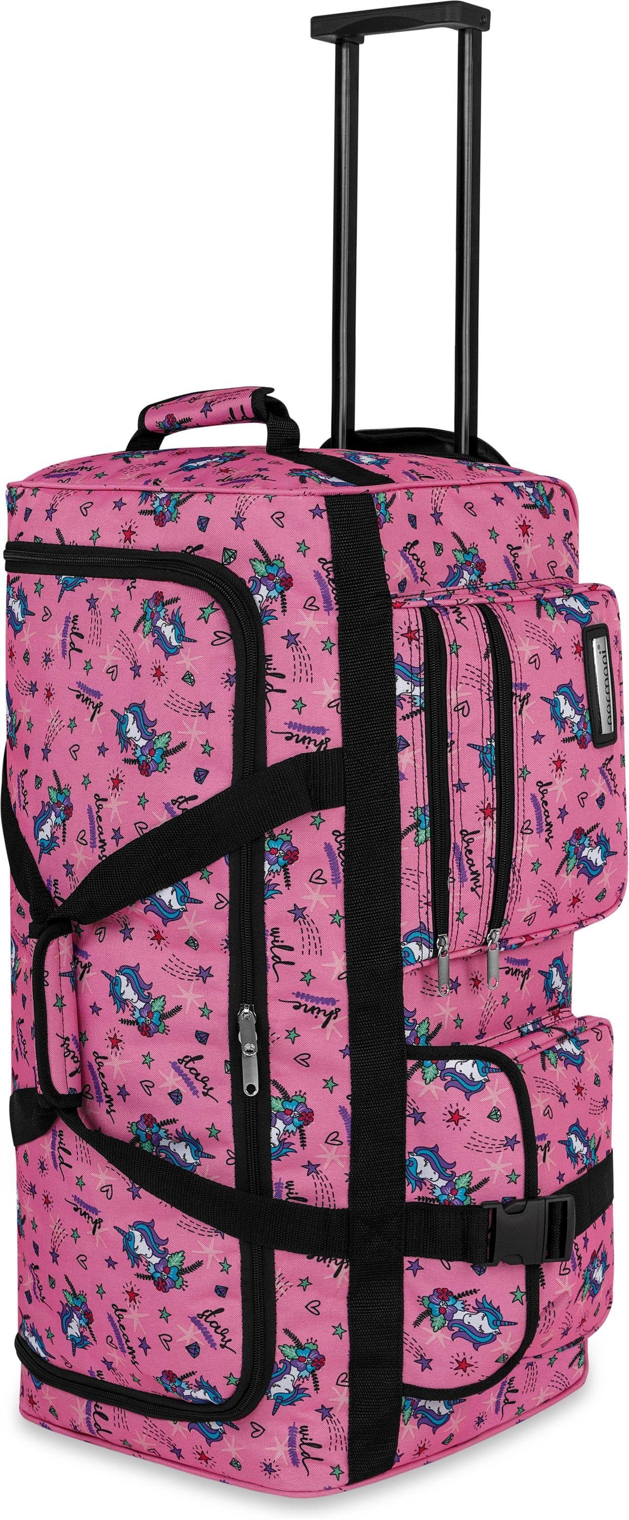 normani Reisetasche Reisetasche mit 3 Rollen 80 Liter, Trolley mit leichtläufigen Rollen Einhorn Pink