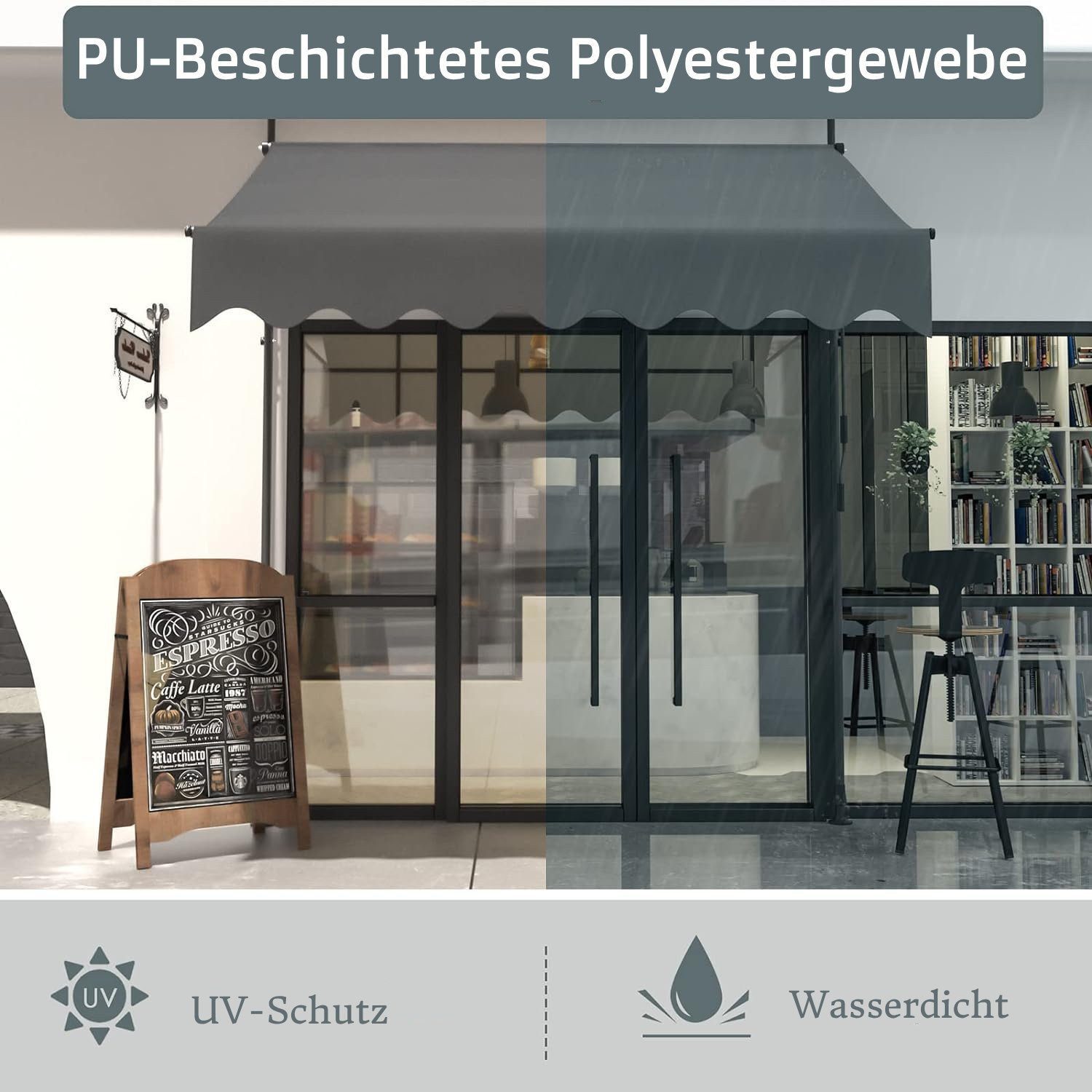 MVPower Klemmmarkise UV-beständig Höhenverstellbar mit Handkurbel ohne Bohren