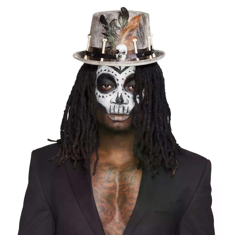 Boland Zauberer-Kostüm Hut Voodoo Nawu mit Federn Schädel 59 cm Karneval Halloween Accessoire, deal für Voodoo-, Schamanen- und Hexen-Kostüme
