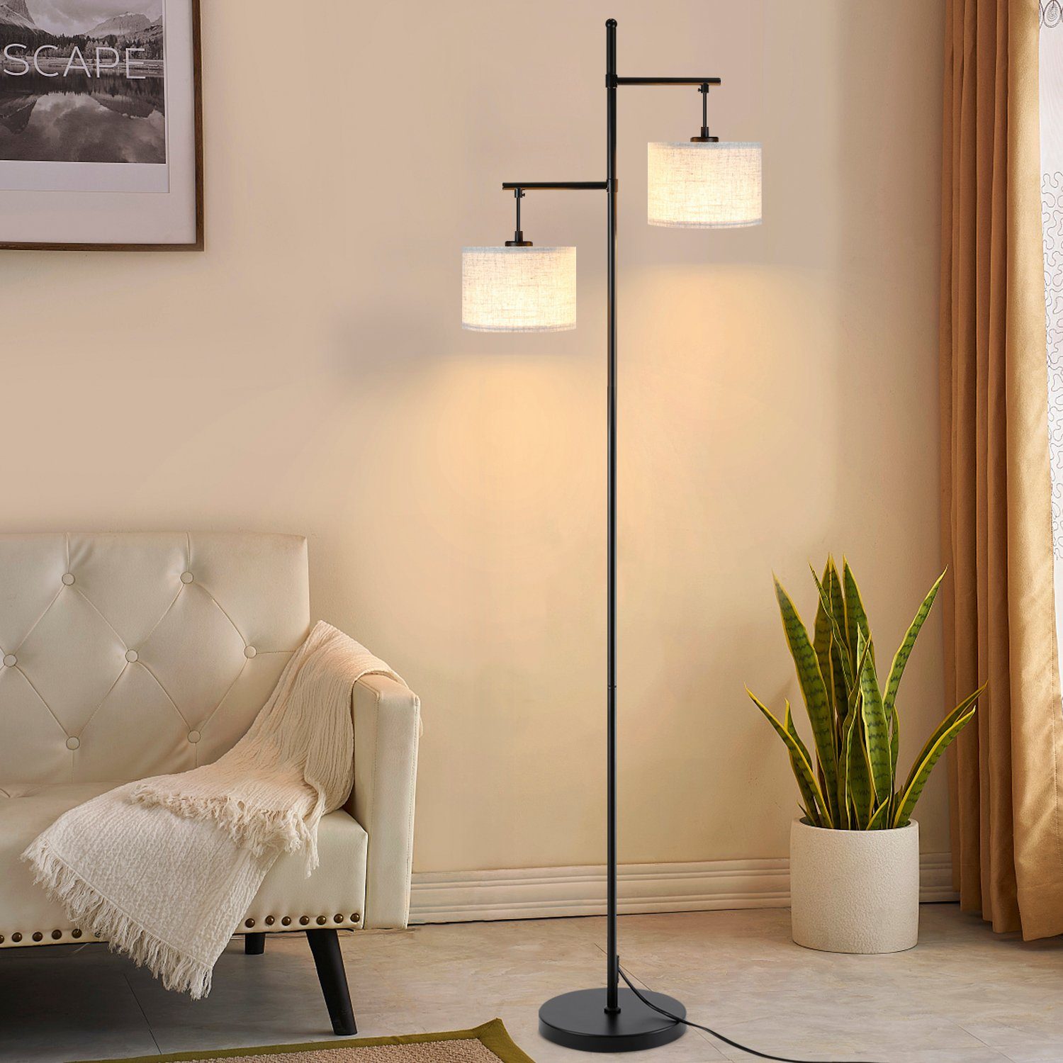 Nettlife Stehlampe 2 Flammige Standleuchte Stoff Design, E27, mit