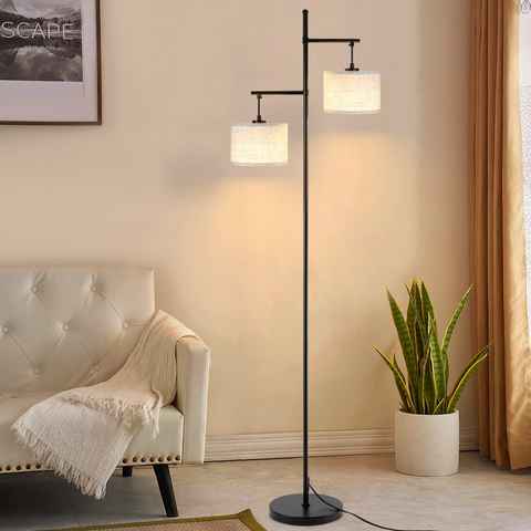 Nettlife Stehlampe Wohnzimmer 2 Flammige Standleuchte Stoffschirm Vintage E27, mit Fußschalter, ohne Leuchtmittel, Schlafzimmer