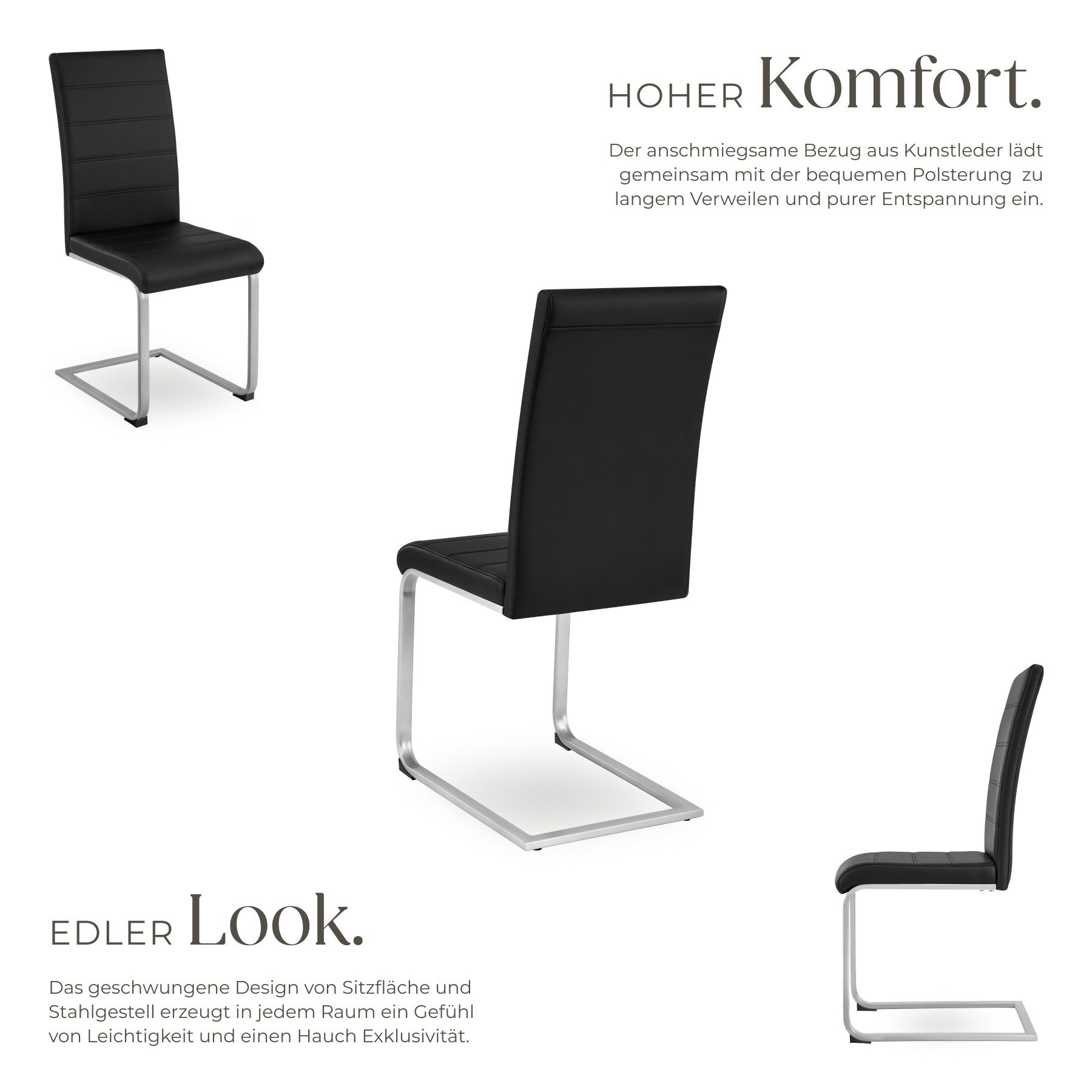 tectake Esszimmerstuhl schwingstuhl set mit gepolstertem kunstlederbezug (Klappstuhl Set Bettina, 6 St), ergonomisch geformte rückenlehne, hohe belastbarkeit