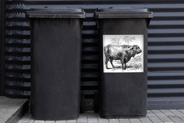MuchoWow Wandsticker Illustration eines Wasserbüffels in schwarz-weiß (1 St), Mülleimer-aufkleber, Mülltonne, Sticker, Container, Abfalbehälter