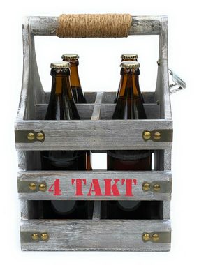 DanDiBo Flaschenhalter Bierträger mit Flaschenöffner Flaschenträger 4 Takt 96034 Flaschenkorb aus Holz 4er Bier