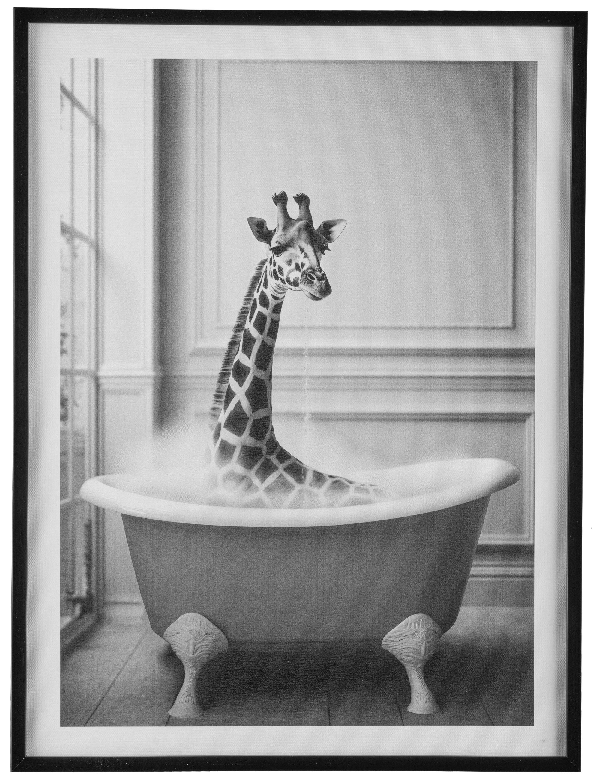 Bild mit Rahmen Leinwandbild Giraffe in Badewanne