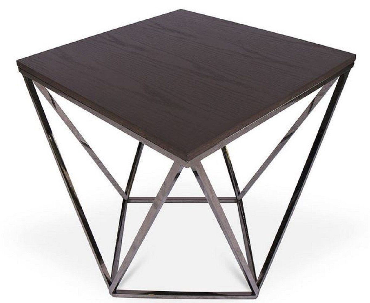 H. Qualität Braun Padrino x Tisch - gebeizter mit 57 Beistelltisch cm Designer Wohnzimmermöbel 60 / Beistelltisch Silber - Eichenfurnierplatte Casa Luxus - 57 x