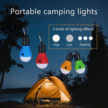 Gontence LED Nachtlicht Campinglampe, 4xLED Campinglampe, Zeltlampe Glühbirne mit Karabiner, für Camping,Abenteuer,Angeln,Notfall, Stromausfall
