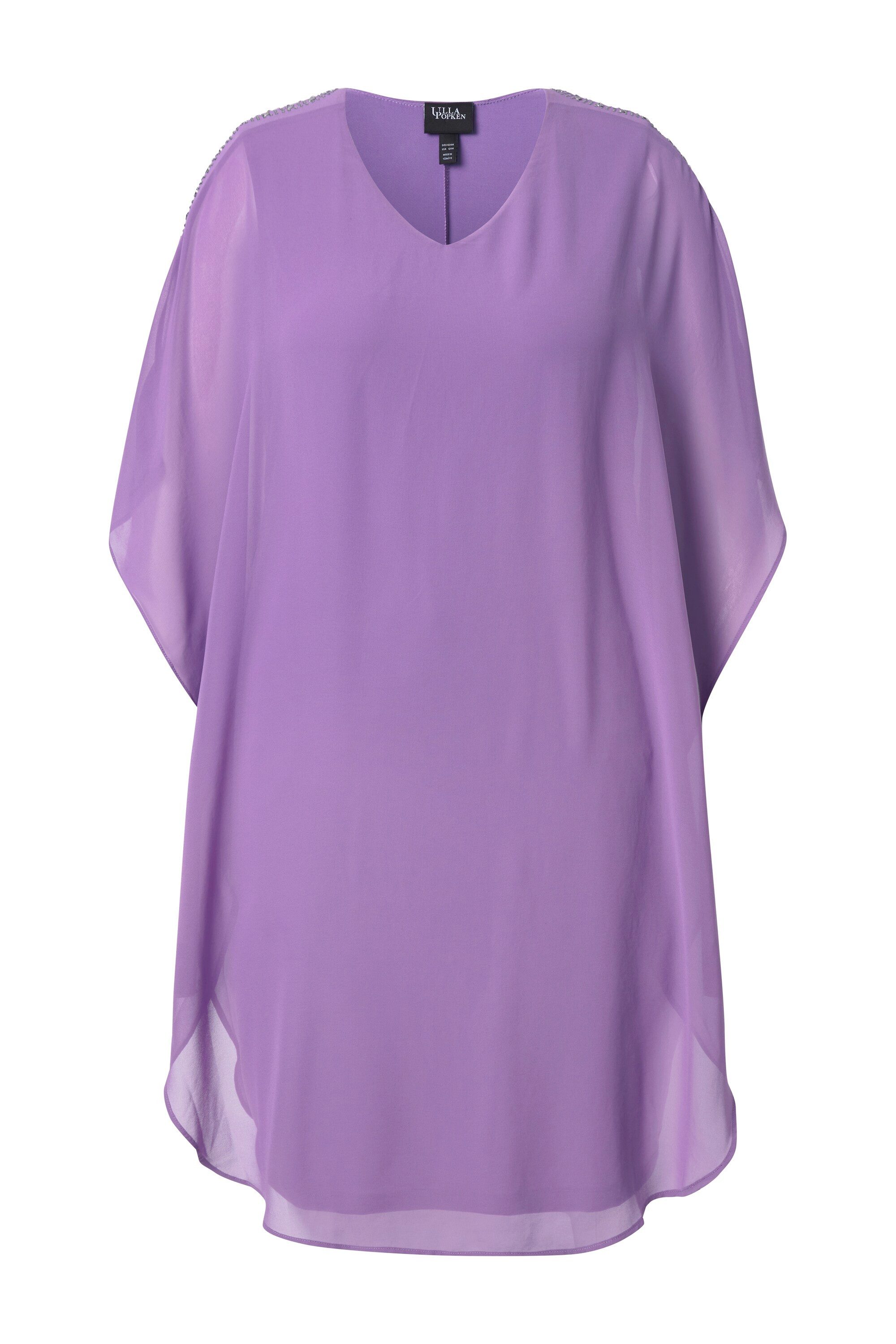 Ulla Popken Cocktailkleid Chiffonkleid doppellagig V-Ausschnitt 3/4-Arm günstig online kaufen