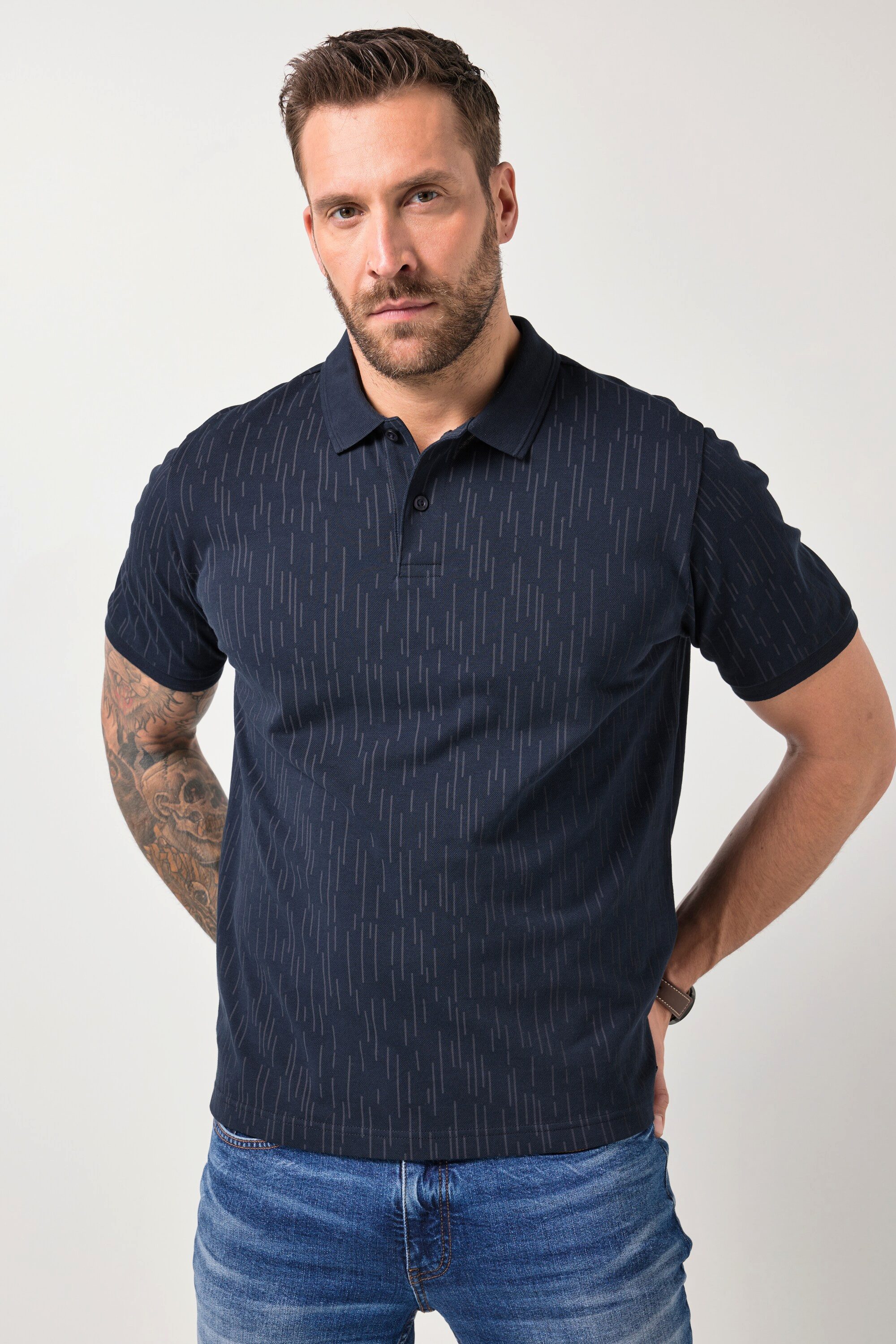 Poloshirt Poloshirt Halbarm Piqué Alloverdruck bis 8 XL