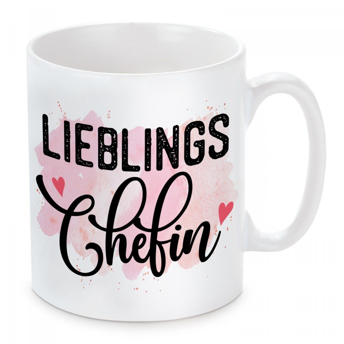 Herzbotschaft Tasse Kaffeebecher mit Motiv Lieblings Chefin, Keramik, Kaffeetasse spülmaschinenfest und mikrowellengeeignet