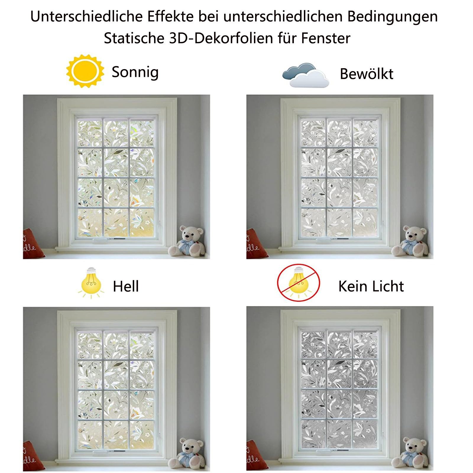 Diwzbyn Fensterfolie Blickdicht Selbsthaftende, Regenbogen Statisch No-Glue, Bunt Tulpe, Sichtschutzfolie, Anti-UV Sonnenschutzfolie für Wohnzimmer – Bild 5 von 5