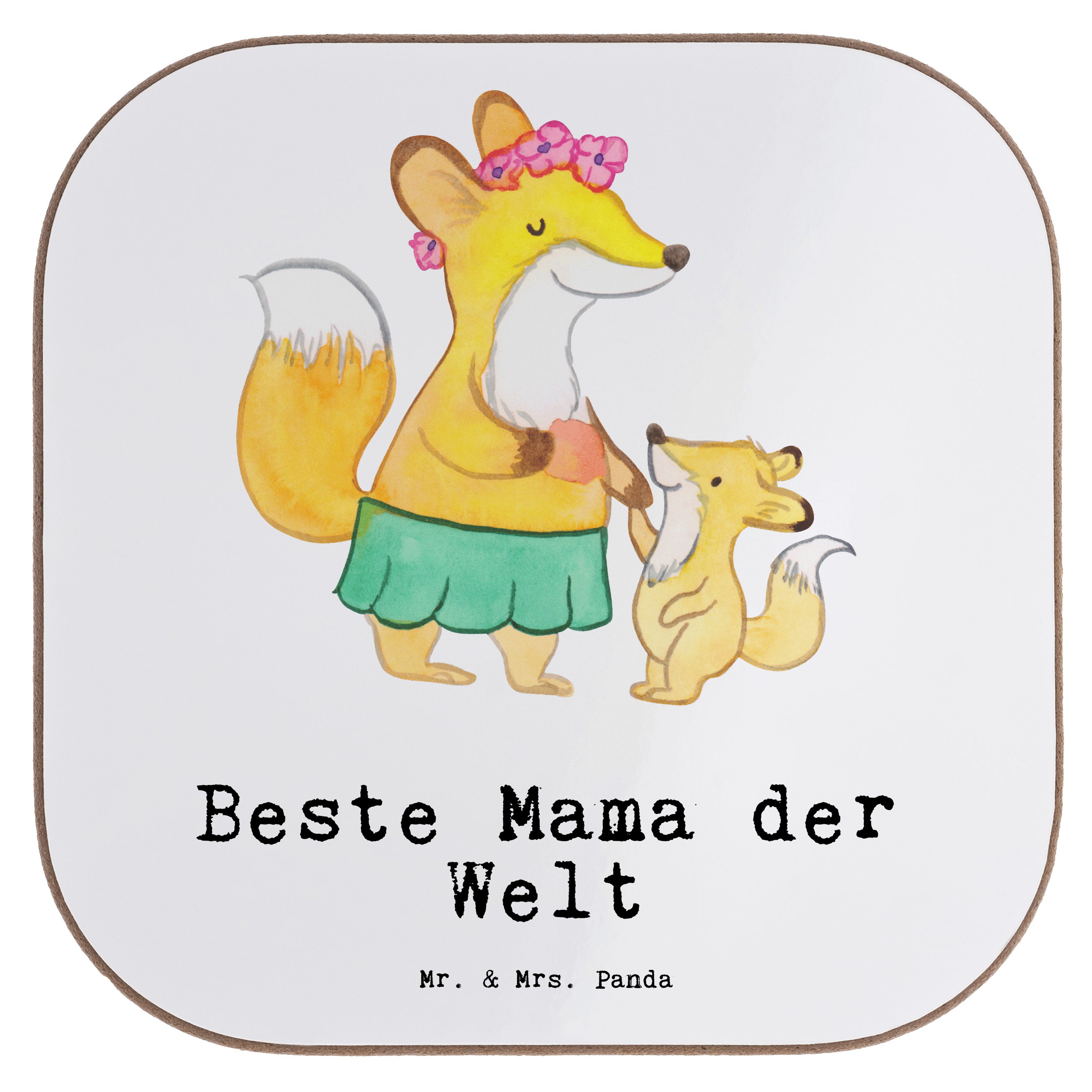 Mama Weiß Mrs. Welt Getränkeuntersetzer Geschenk, & Panda - der Ges, 1-tlg. Getränkeuntersetzer, - Mr. Beste Fuchs