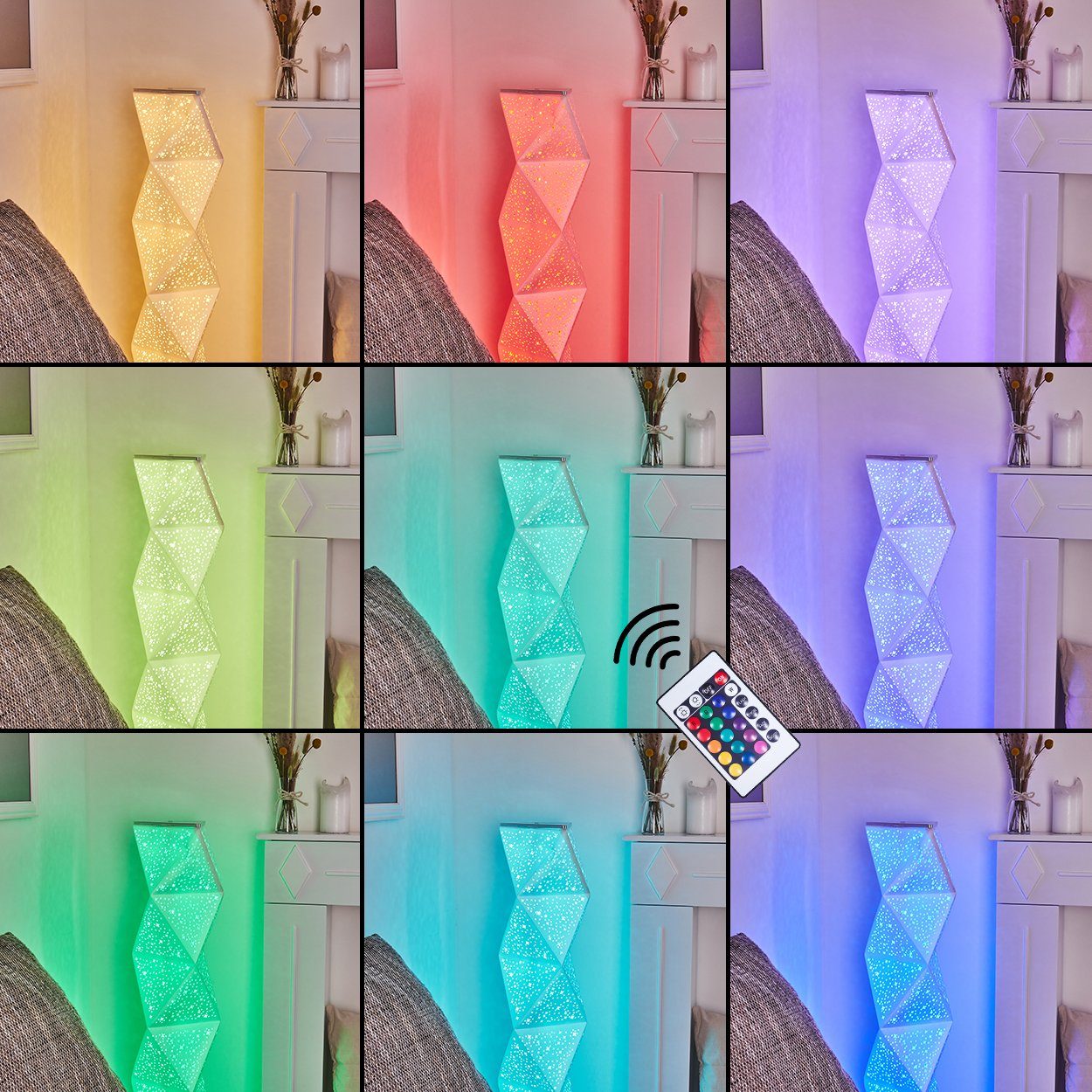 Metall über Farbwechsler, in 900 hofstein 3000 aus Kelvin, »Monteforte« Weiß Stoffschirm, RGB mit Fußschalter, Stehlampe Lumen Bodenlampe Fernbedienung dimmbar,