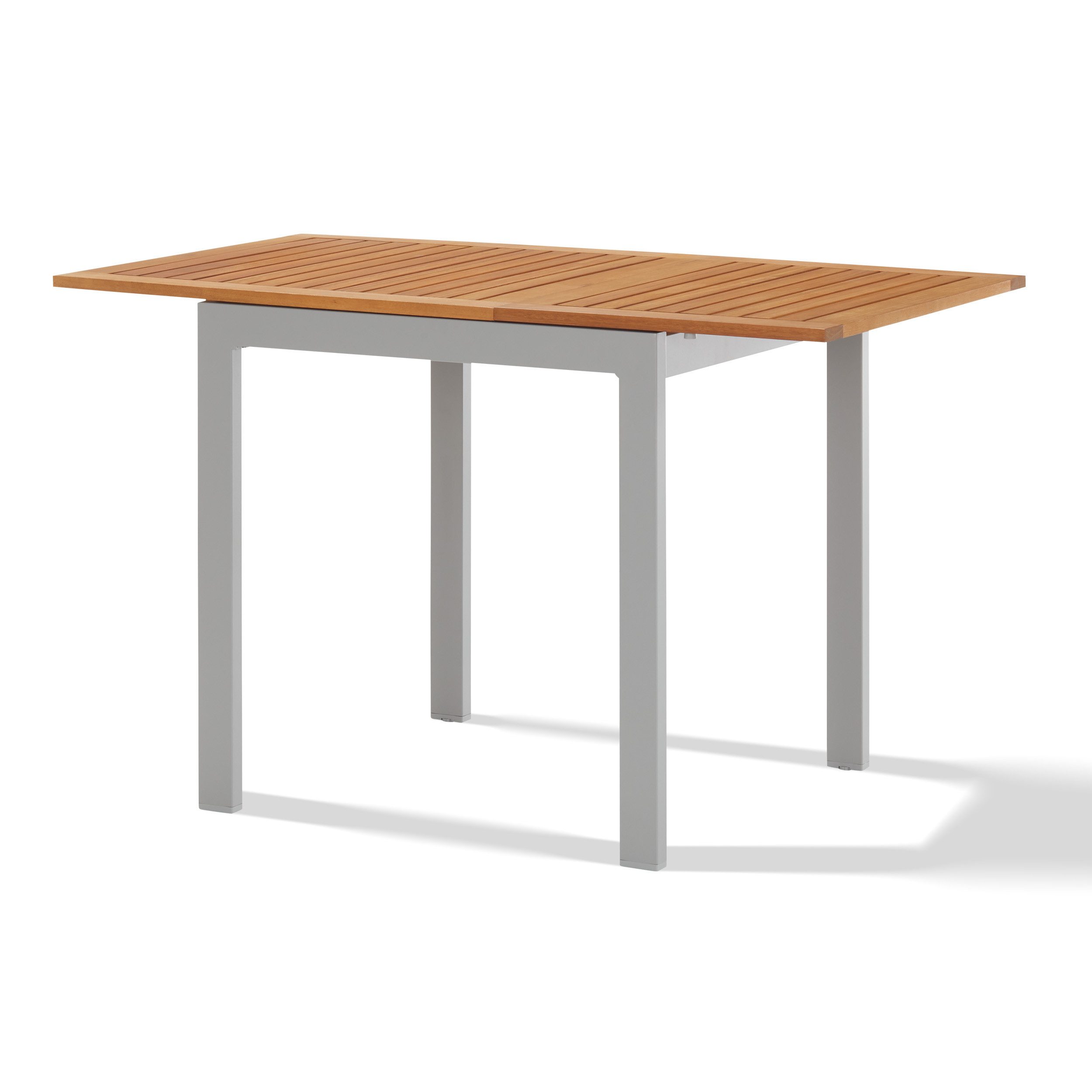 KHG Gartentisch Balkontisch 70x75cm, ausziehbar bis 126 cm, Tischplatte aus Eukalyptus (Outdoor-Tisch ausziehbar), aus Aluminium, zum Schutz pulverbeschichtet, ausziehbar auf 126 cm