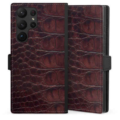 DeinDesign Handyhülle Krokodil Leder Animalprint Croco dark brown, Samsung Galaxy S23 Ultra Hülle Handy Flip Case Wallet Cover