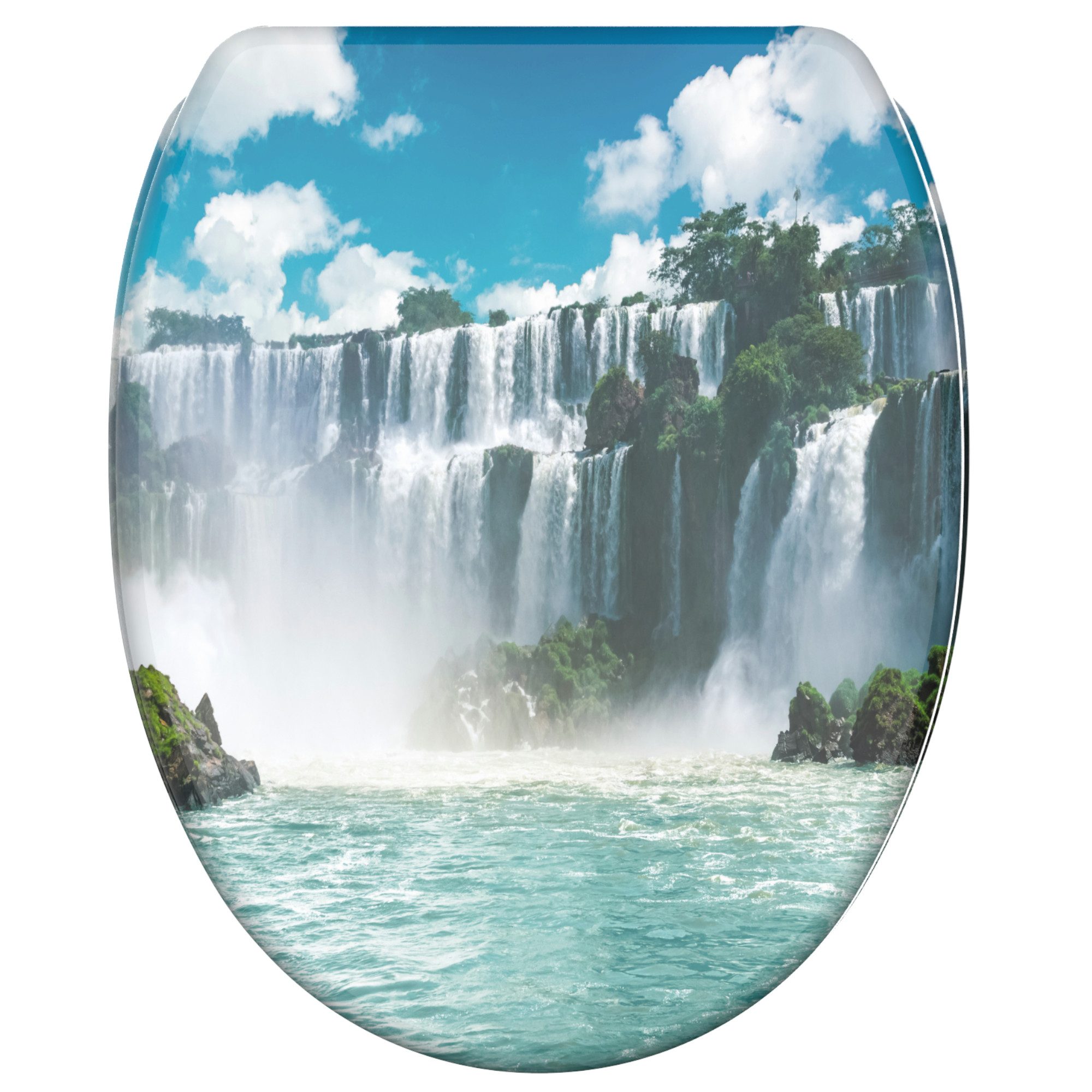 Sanilo WC-Sitz Wasserfall mit Absenkautomatik & Quick Release, Premium Toilettendeckel, abnehmbar, leichte Montage von oben