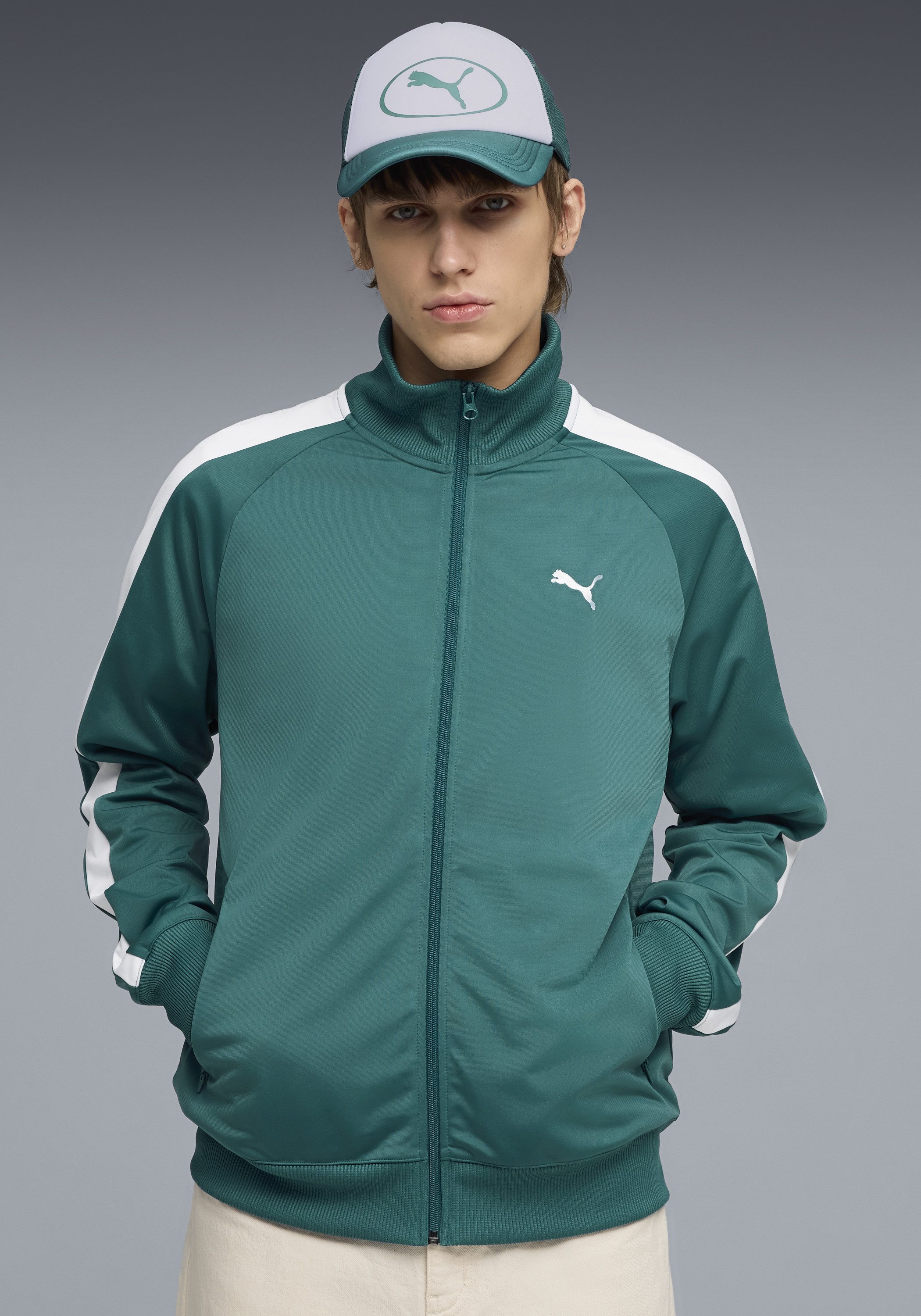 PUMA Trainingsjacke T7 FOUNDATION POLY TRACK JACKET mit Stehkragen, mit Reißverschlusstaschen, Regular Fit