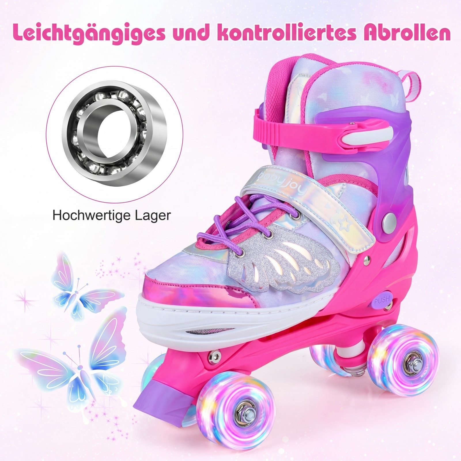 COSTWAY Rollschuhe, Verstellbar Kinderrollschuhe mit 4 leuchtenden Rädern