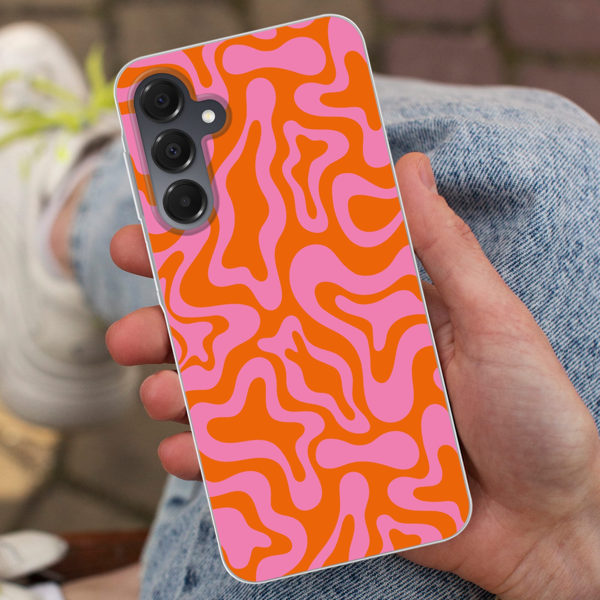 MuchoWow Handyhülle für Samsung Galaxy A16 5G Muster - Rosa - Orange - Abstrakt - Modern, Phone Case, Silikon, Schutzhülle Dünn